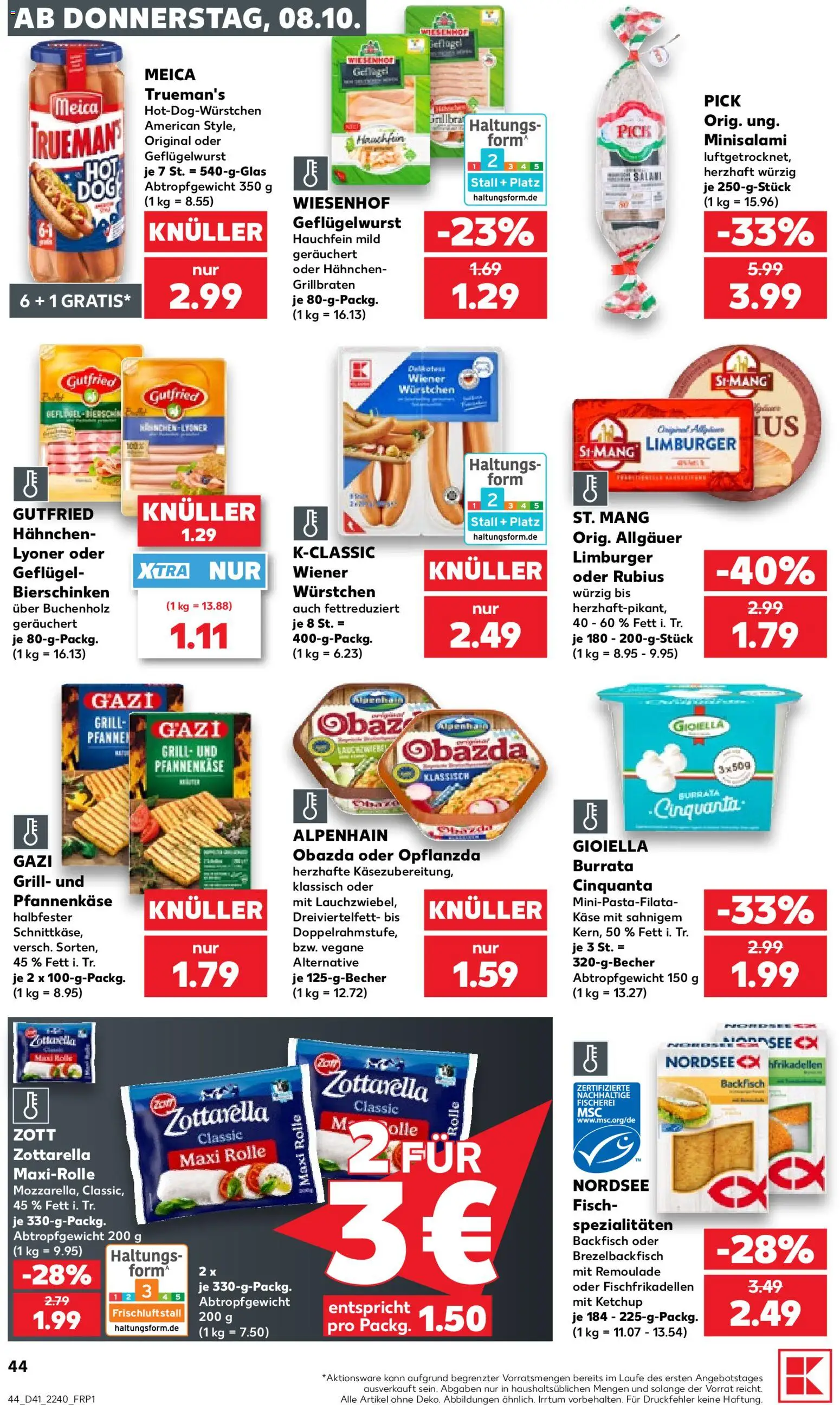 Kaufland Německo leták od 08.10.2026 | Strana: 44 | Produkty: Burrata, Limburger, Forma, Kaše