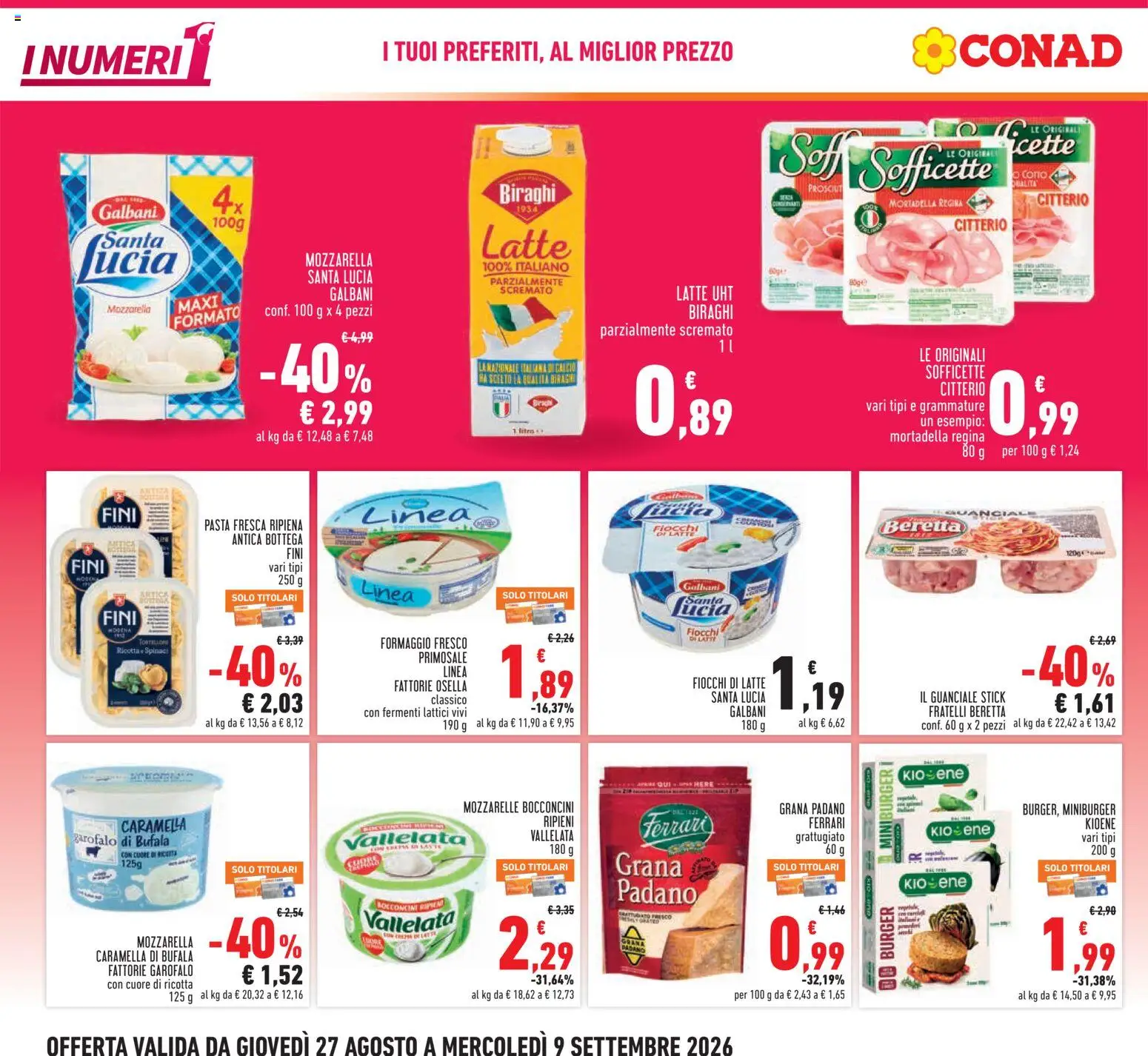 Volantino Conad del 27/08/2026 | Pagina: 2 | Prodotti: Fiocchi, Formaggio, Spinaci, Formaggio fresco