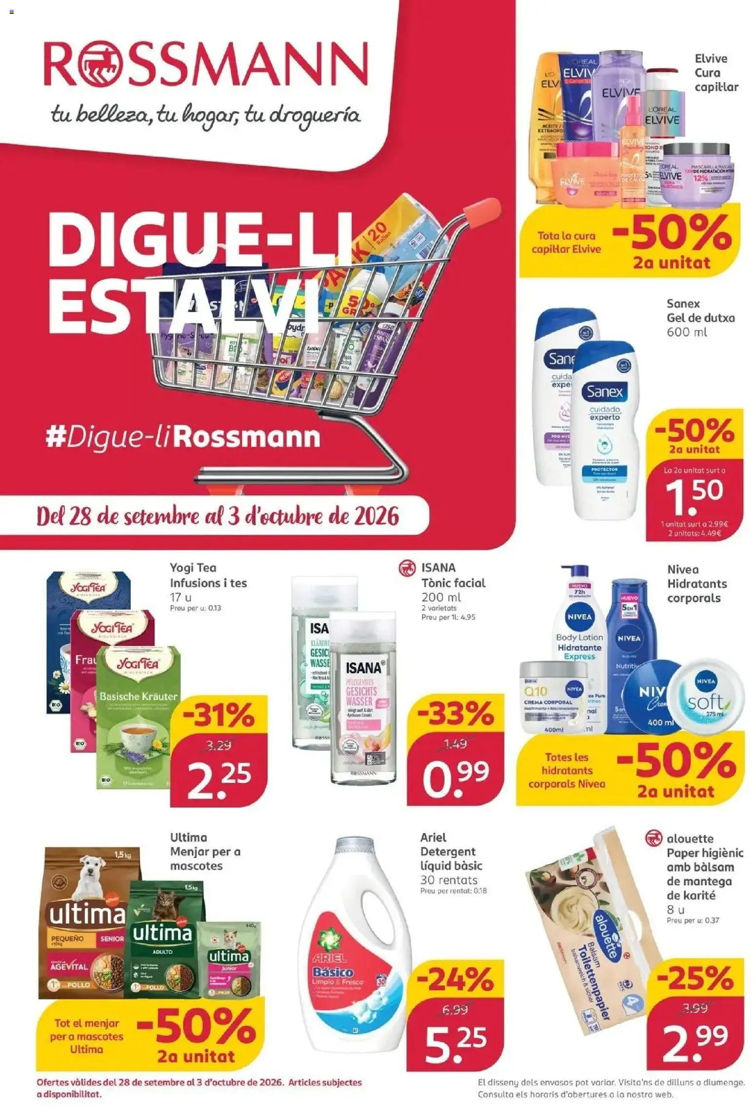 ROSSMANN - Digue-li Estalvi 28/09/2026 - 03/10/2026 | Página: 1 | Productos: Aceite, Crema, Body, Pollo