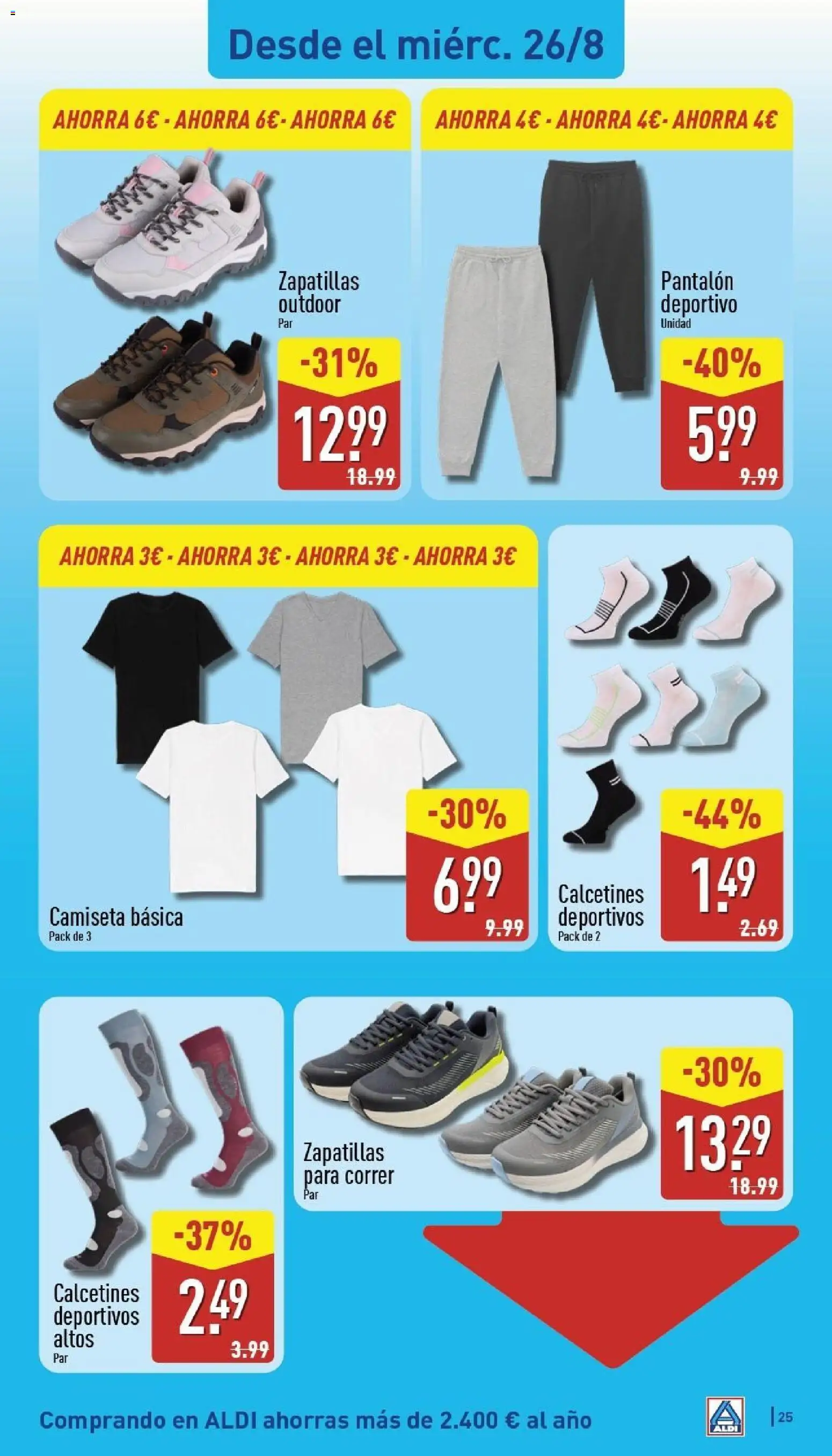 Aldi folleto Canarias │ válido desde el 24/08/2026 | Página: 25 | Productos: Zapatillas, Calcetines, Camiseta básica