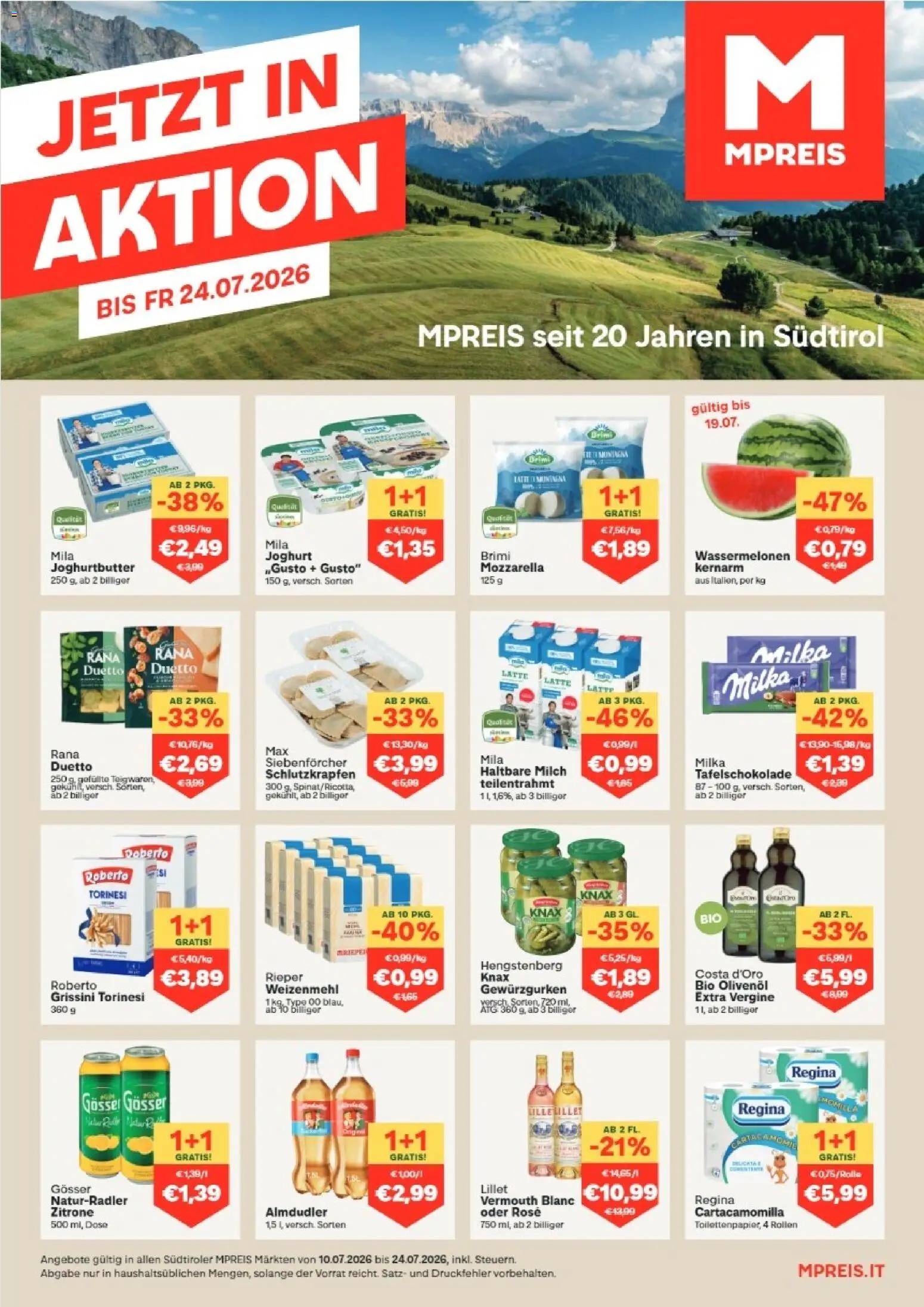 MPREIS Algund gültig ab 10.07.2026 | Seite: 1 | Produkte: Zitrone, Milch, Joghurt