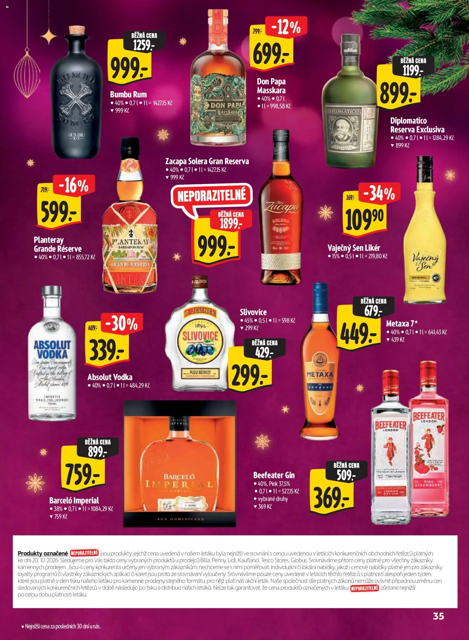 Albert leták - Supermarket Kouzlo Vánoc od 29.10.2026 | Strana: 35 | Produkty: Likér, Metaxa, Slivovice, Beefeater