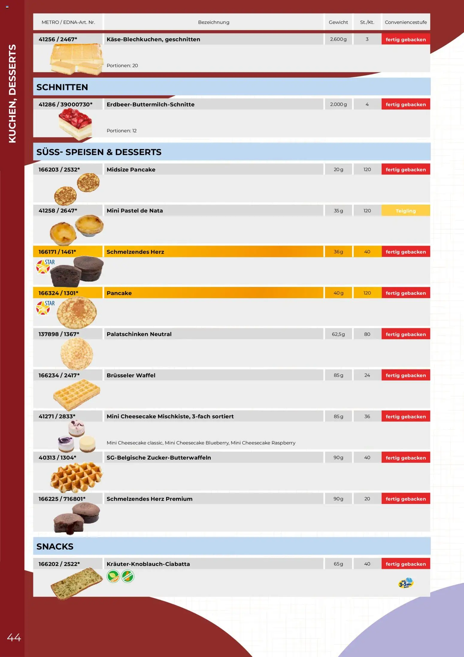 Metro EDNA Katalog 2026 gültig ab 19.02.2026 | Seite: 44 | Produkte: Waffel, Gewicht