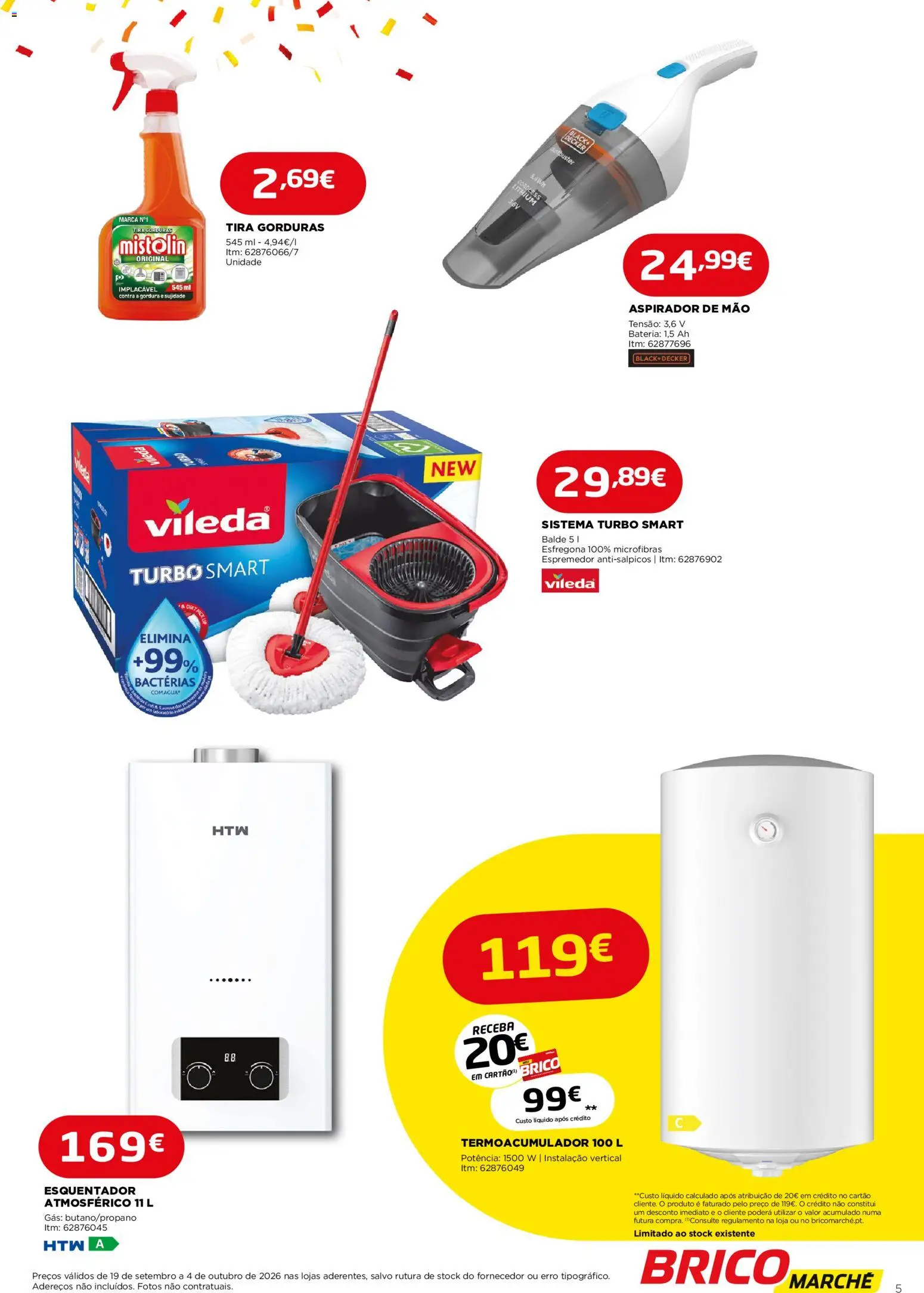 BricoMarché - Aniversário │ válido de 19/09/2026 | Página: 5 | Produtos: Espremedor, Aspirador, Bateria, Esfregona