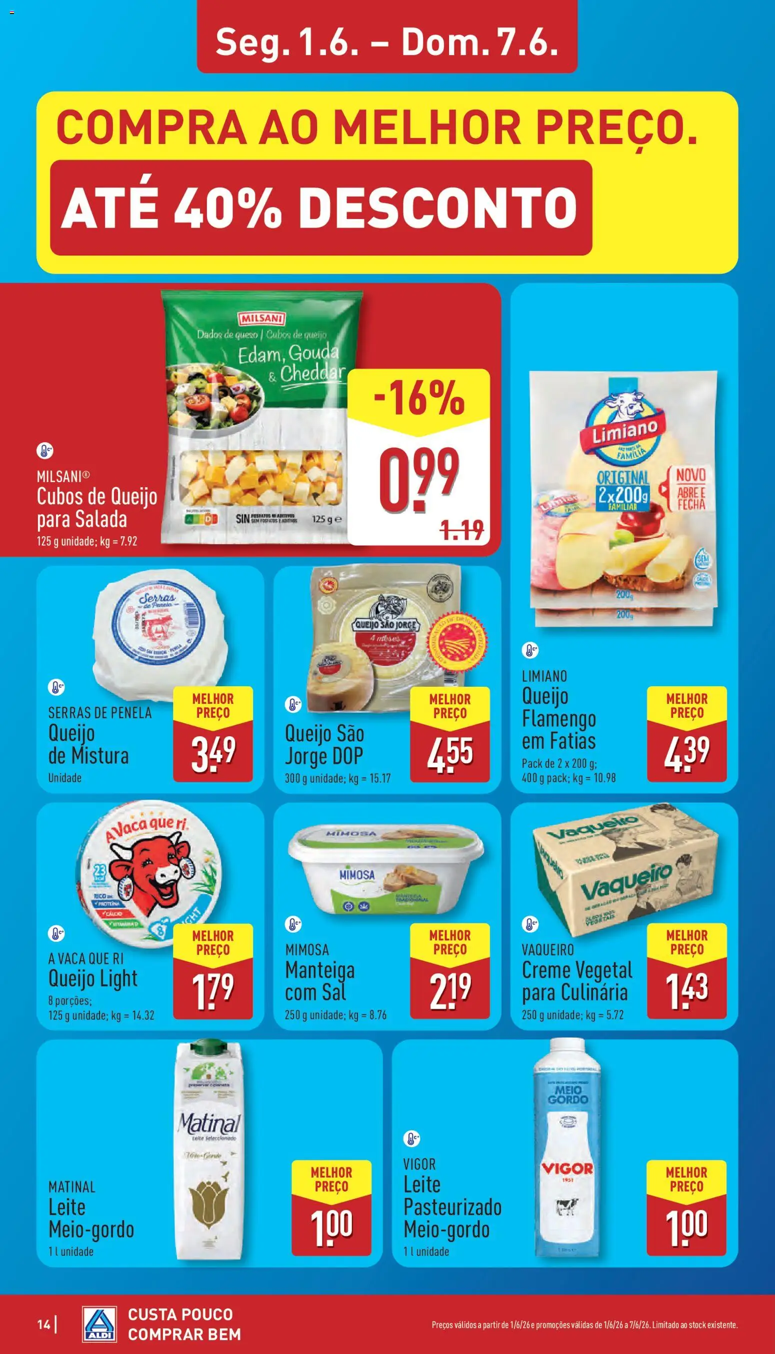 Aldi folheto │ válido de 01.06.2026 | Página: 14 | Produtos: Sal, Leite, Queijo, Creme