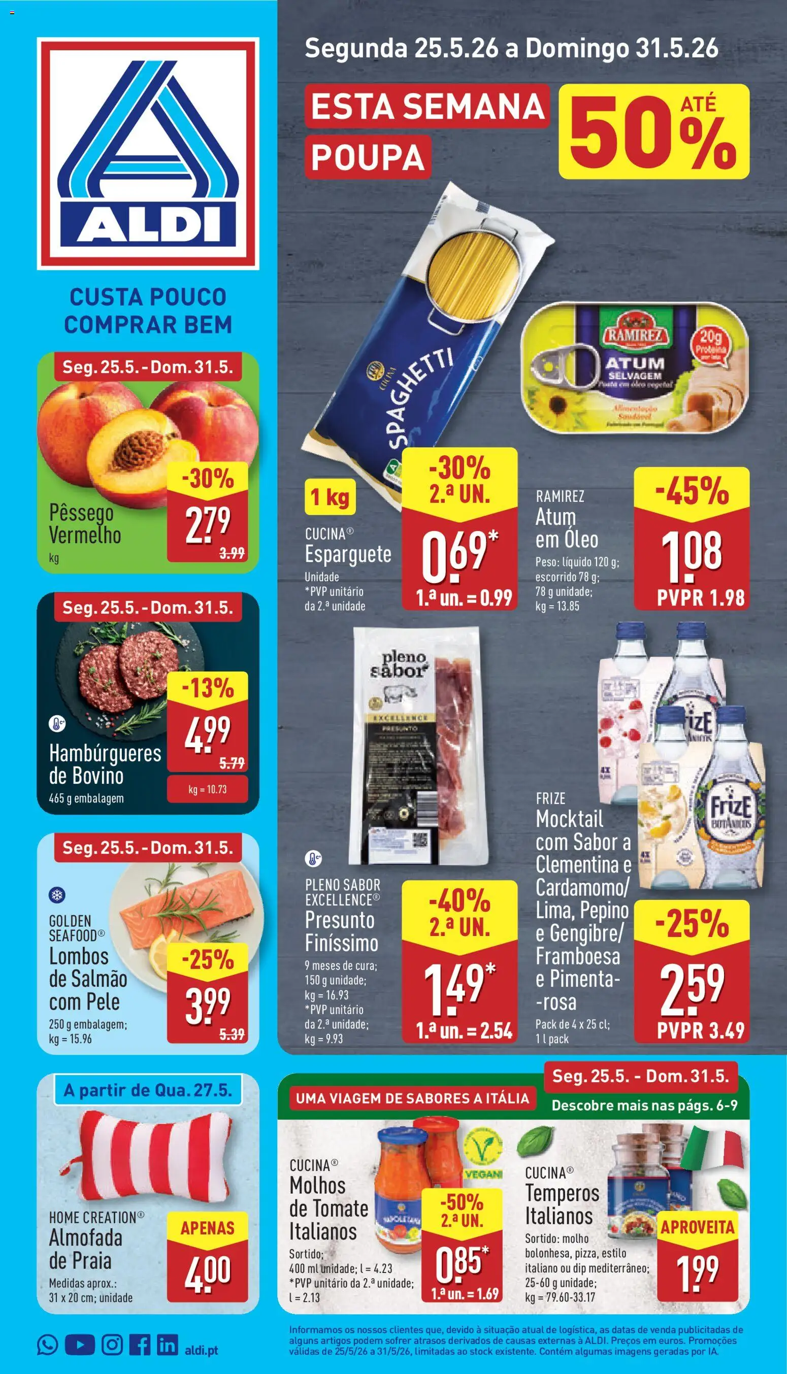 Aldi folheto │ válido de 25.05.2026 | Página: 1 | Produtos: Pimenta, Salmão, Presunto, Tomate