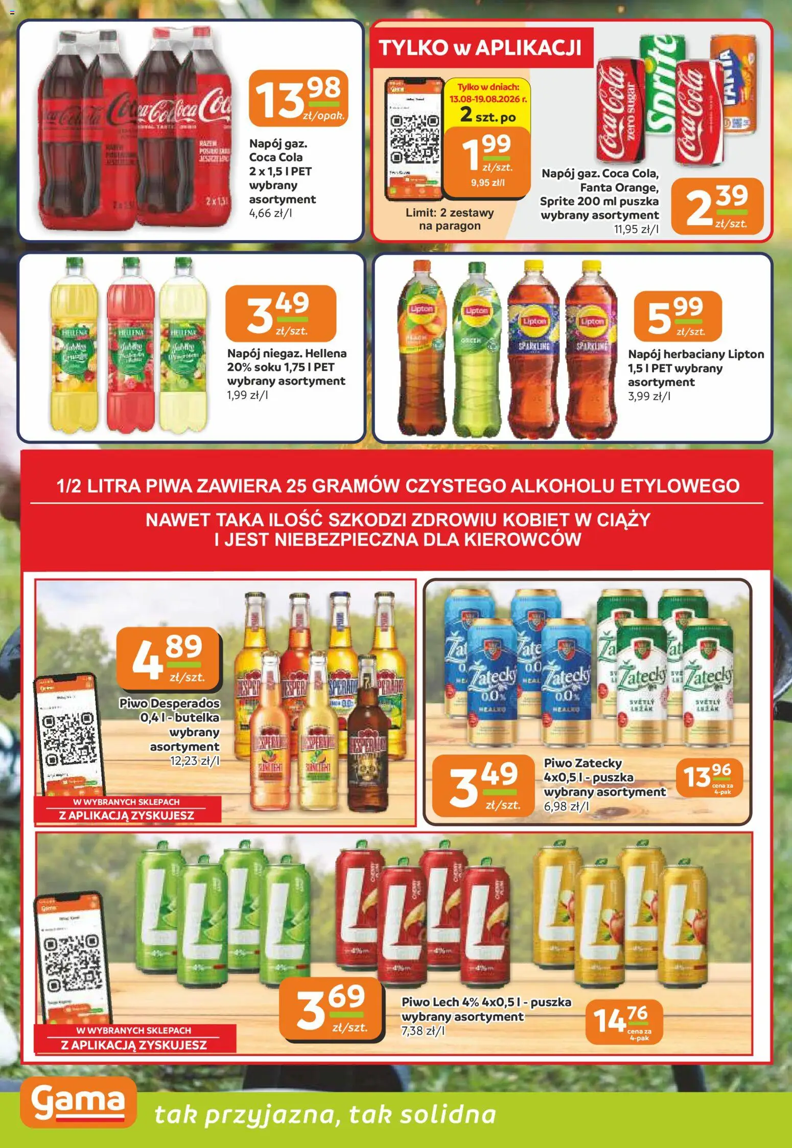 Gama gazetka od 12.08.2026 | Strona: 10 | Produkty: Lech, Sprite, Coca cola, Piwo zatecky