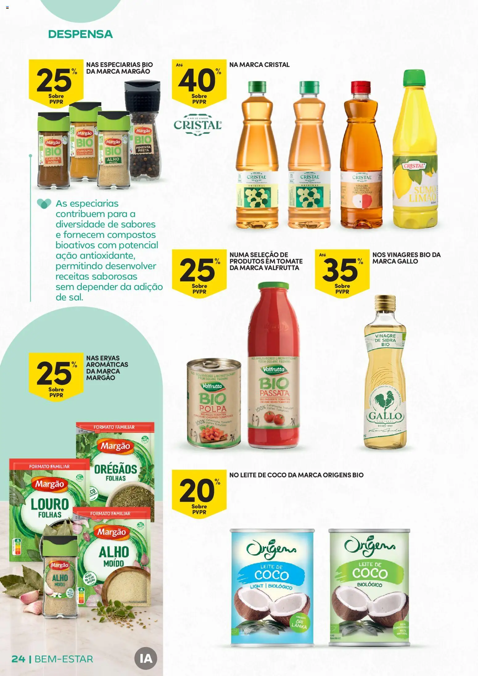 Continente Bem-Estar Assim toda a gente come melhor │ válido de 20/10/2026 | Página: 24 | Produtos: Vinagre balsâmico, Louro, Canela, Coco