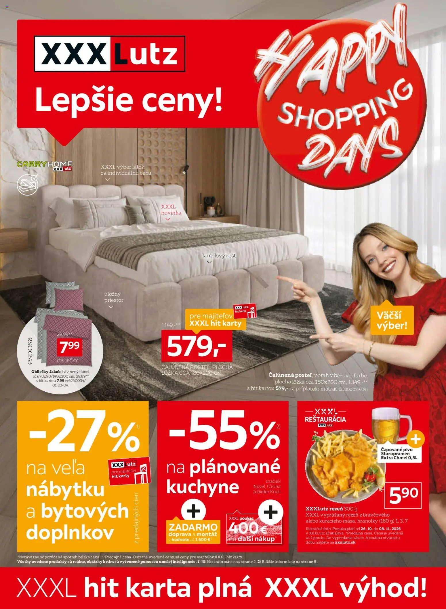 Nové XXXLutz akcie – leták je platný od 26.10.2026 | Strana: 1 | Produkty: Matrac, Obliečky, Rošt, Kuchyne