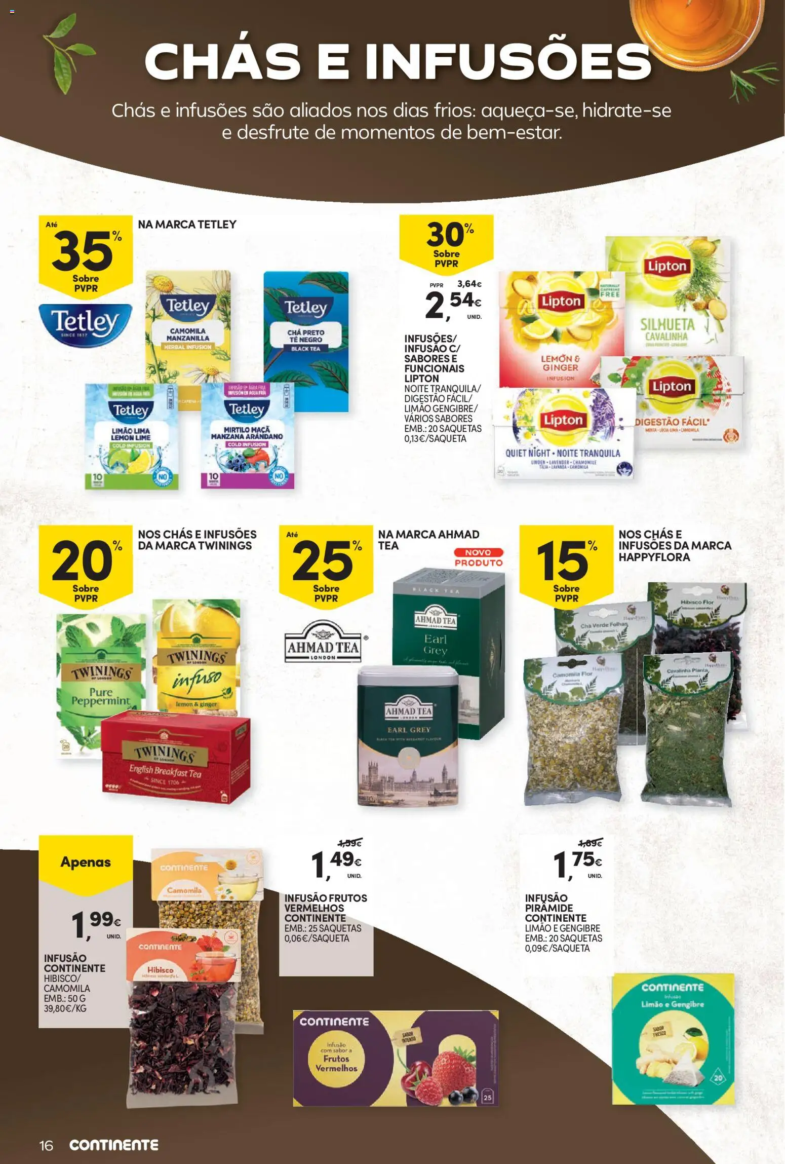 Continente Bebidas Quentes │ válido de 13/10/2026 | Página: 16 | Produtos: Agua, Gengibre, Saquetas, Chá preto