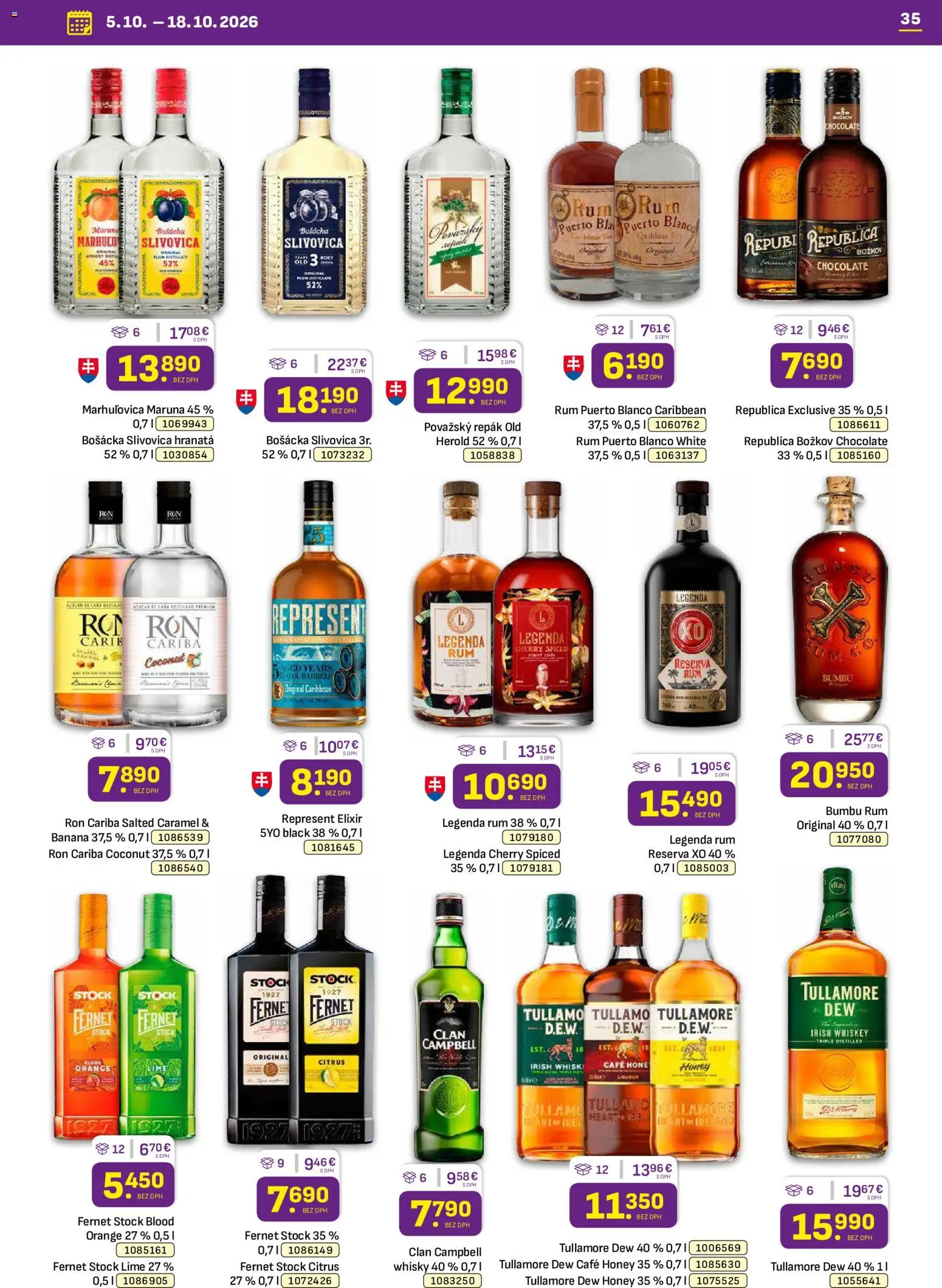 Nové Libex akcie – leták je platný od 05.10.2026 | Strana: 35 | Produkty: Republica, Whisky, Fernet, Tullamore Dew