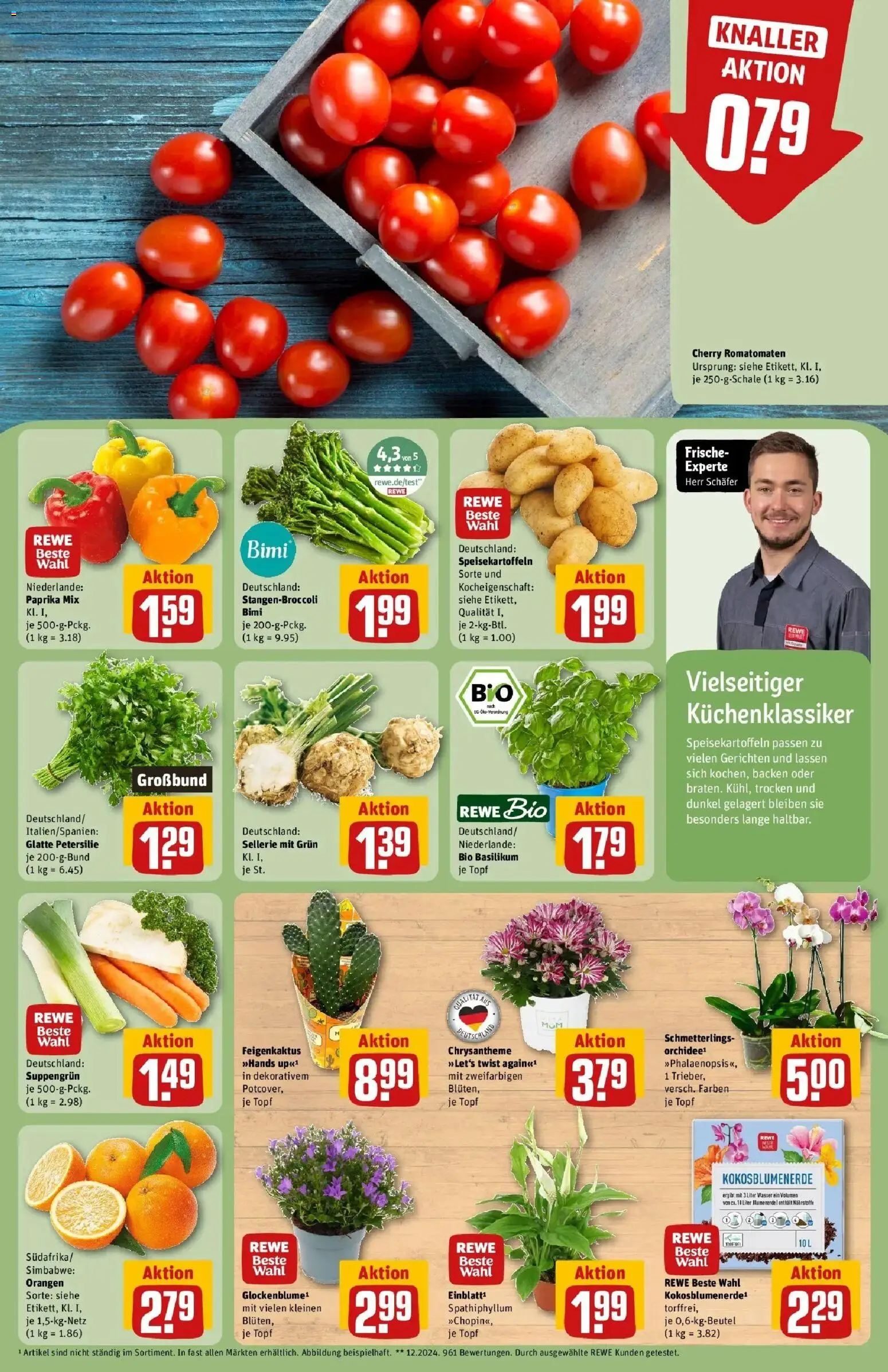 REWE Prospekt ab 10.08.2026 zum Blättern » Angebote | Seite: 5 | Produkte: Orangen, Blumenerde, Wasser, Paprika