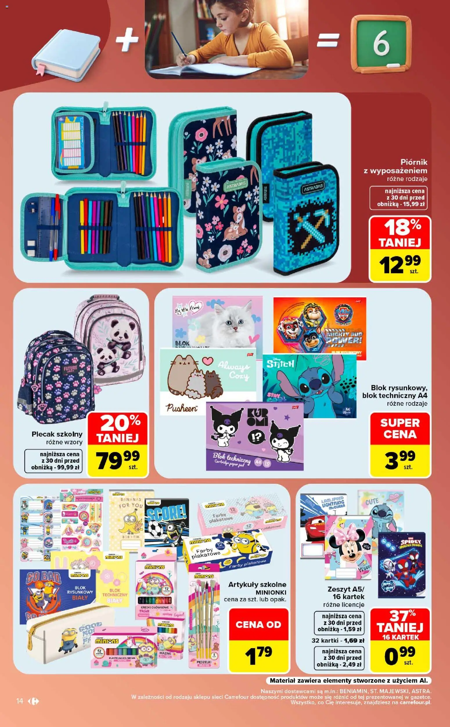 Carrefour gazetka - Same okazje od 24.08.2026 | Strona: 14 | Produkty: Plecak, Plastelina, Zeszyt, Piórnik