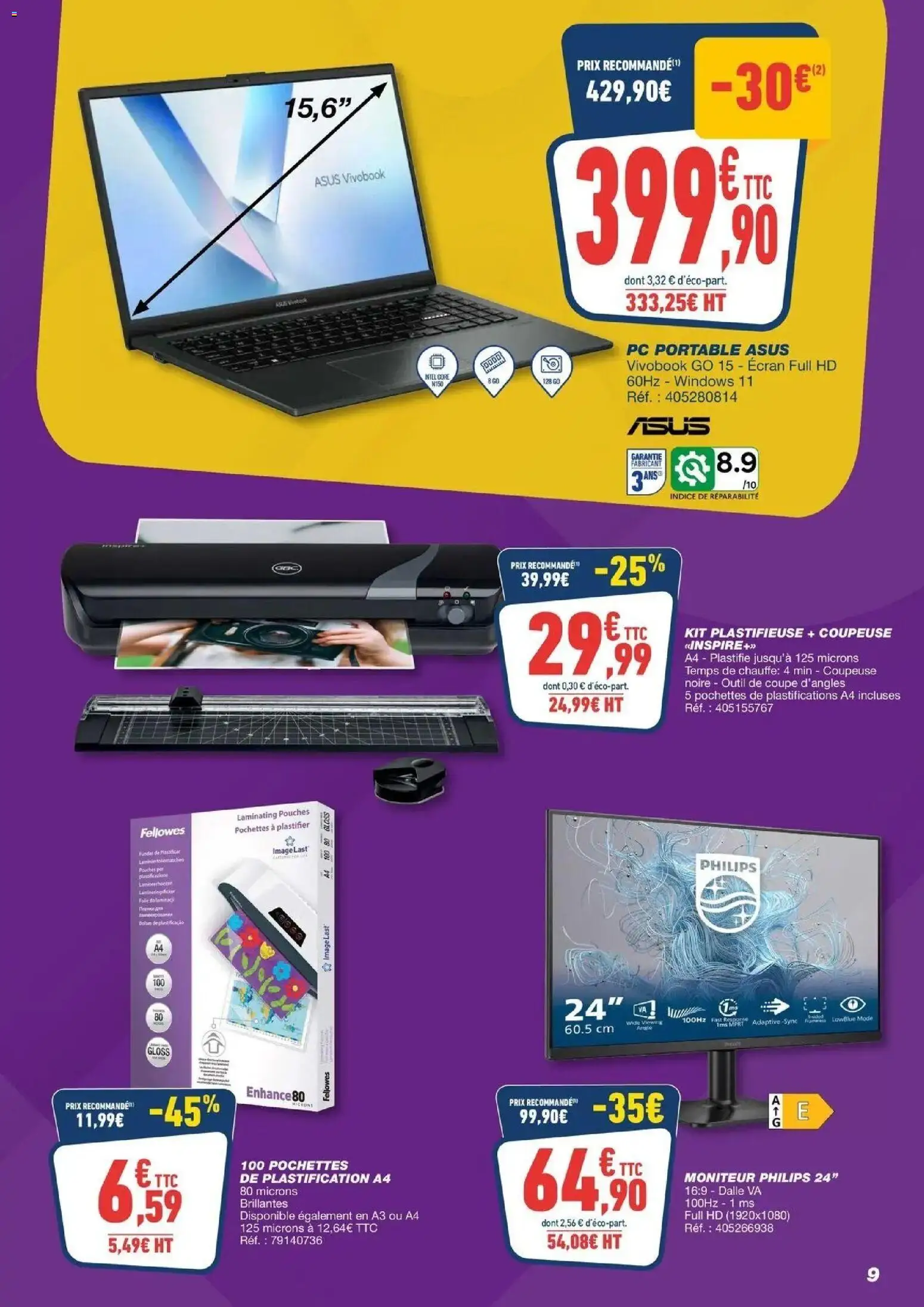 {H1} | Page: 9 | Produits: PC, Plastifieuse, Dalle, PC portable