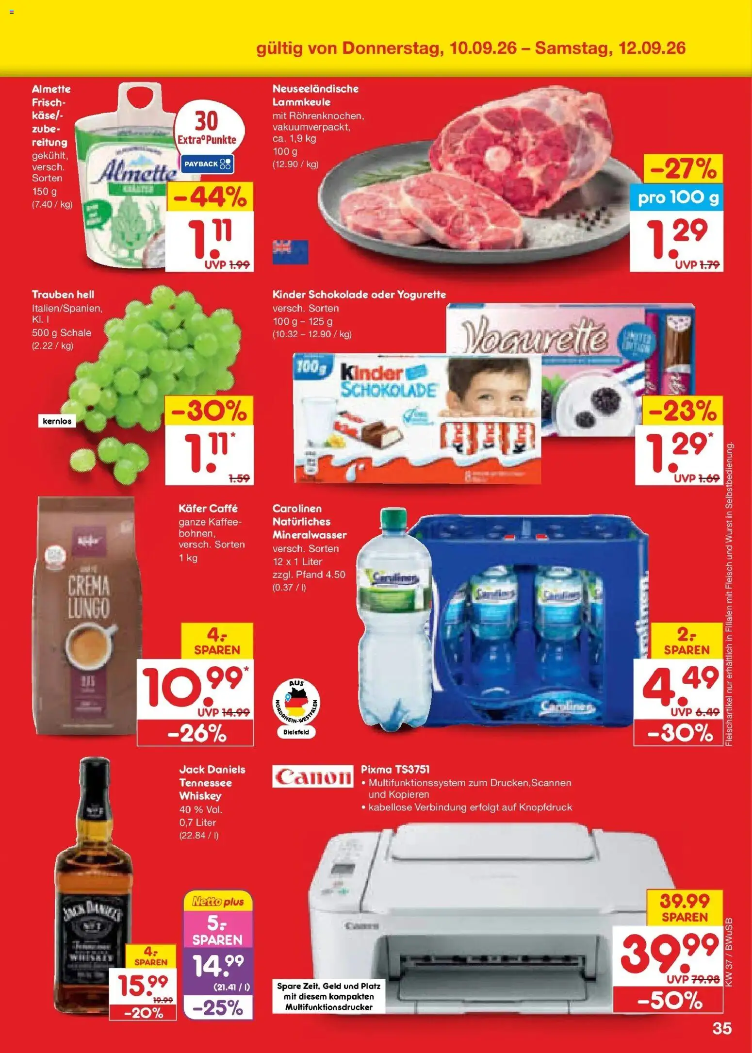Netto Marken-Discount Prospekt Bielefeld – gültig ab 07.09.2026 | Seite: 51 | Produkte: Kinder schokolade, Lammkeule, Almette, Fleisch