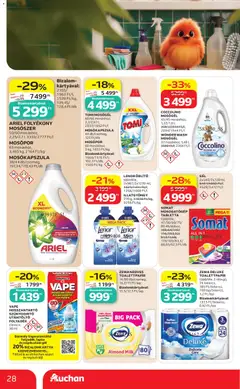 Auchan akciós újság - amely érvényes a következő dátumtól: 2026.06.25. | Oldal: 28 | Termékek: Coccolino, Mosogatógép, Mosópor, Óra