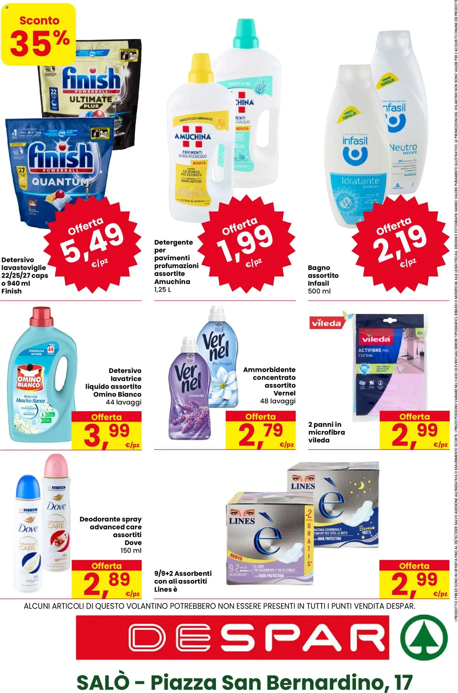 Volantino Despar del 15/10/2026 | Pagina: 16 | Prodotti: Deodorante, Detergente, Lavastoviglie, Panni