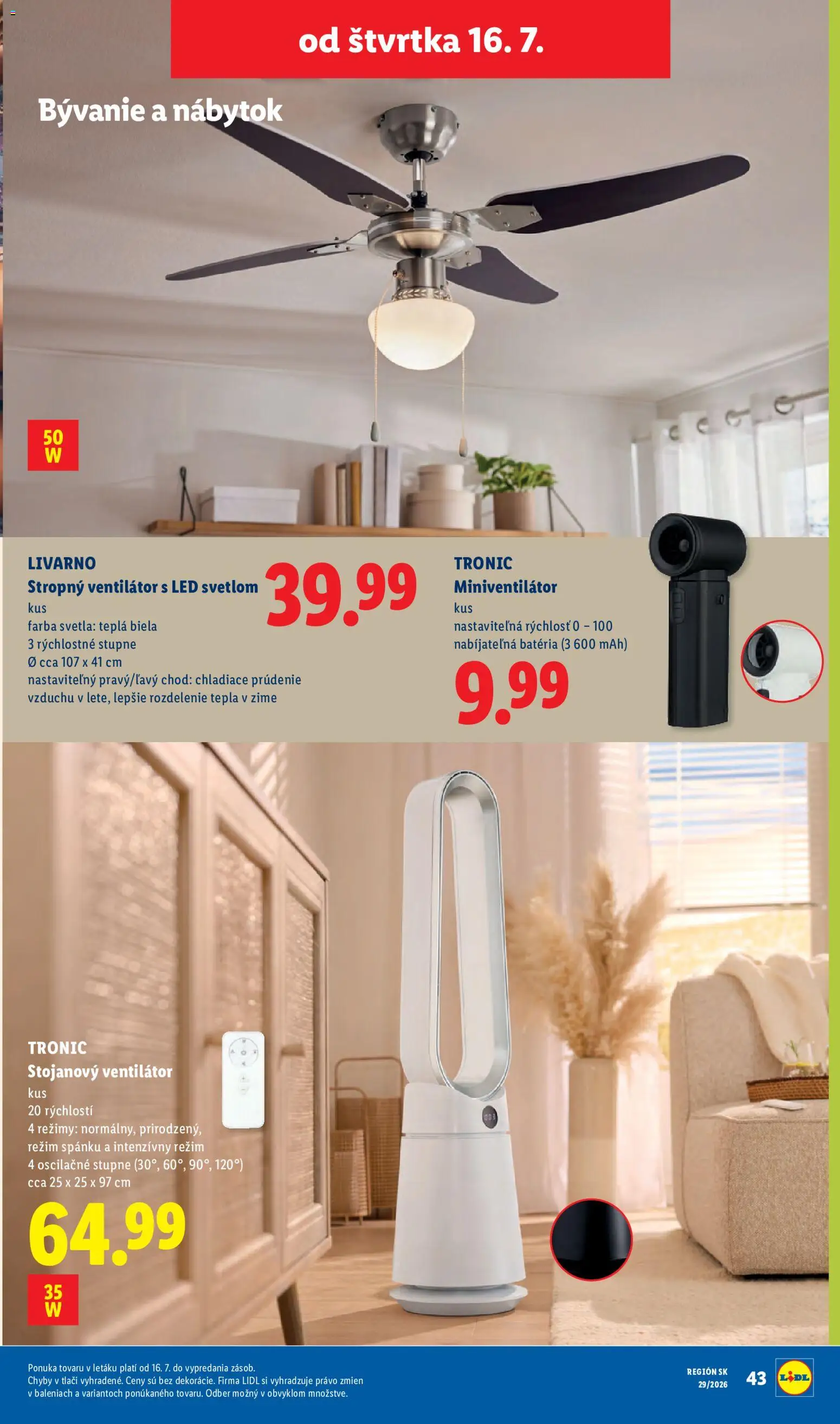 Nové Lidl akcie – leták je platný od 13.07.2026 | Strana: 77 | Produkty: Nábytok, Stropný ventilátor, Ventilátor, Svetlá