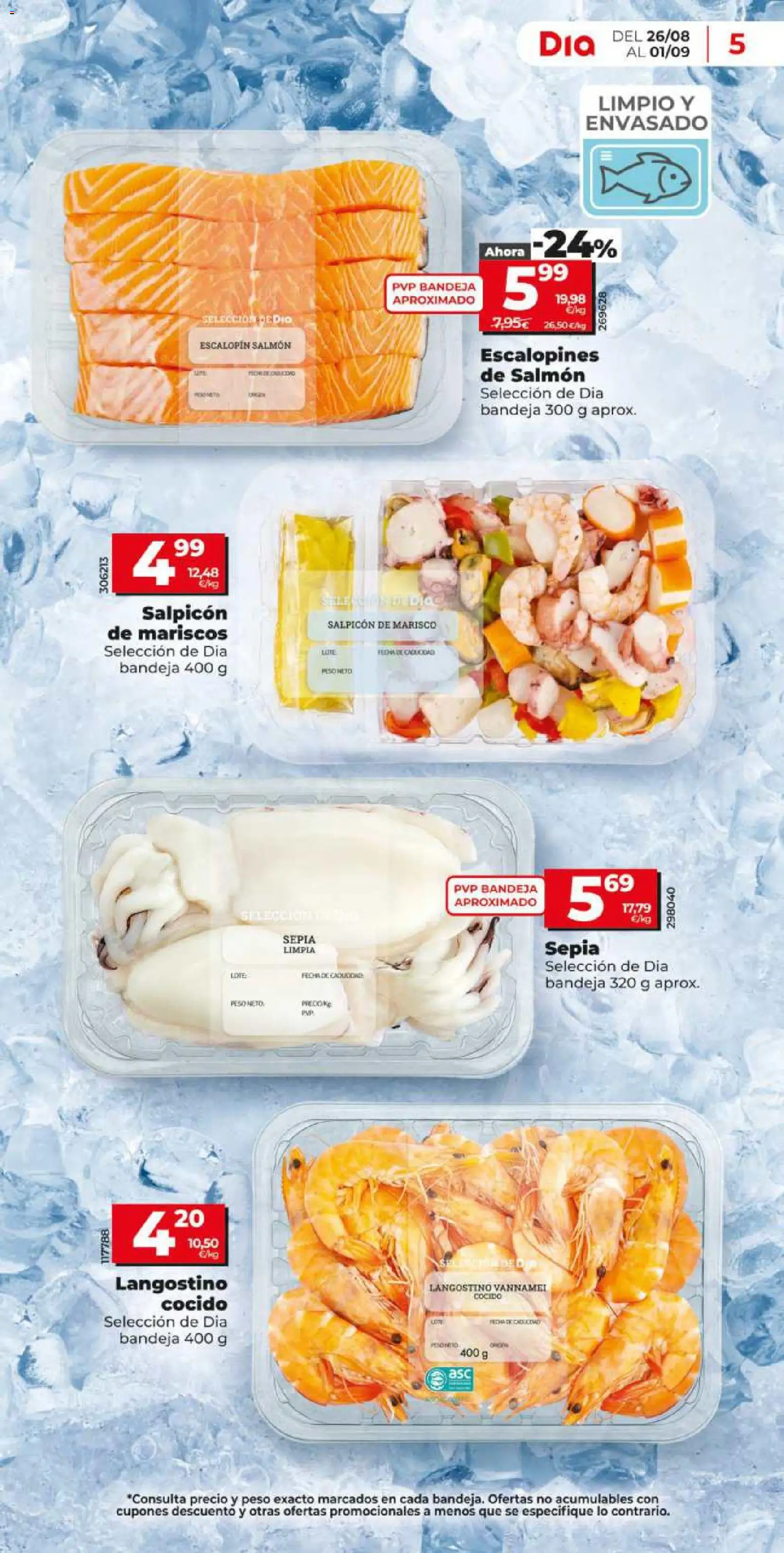 Dia - folleto │ válido desde el 26/08/2026 | Página: 5 | Productos: Salmón, Peso, Bandeja, Langostino