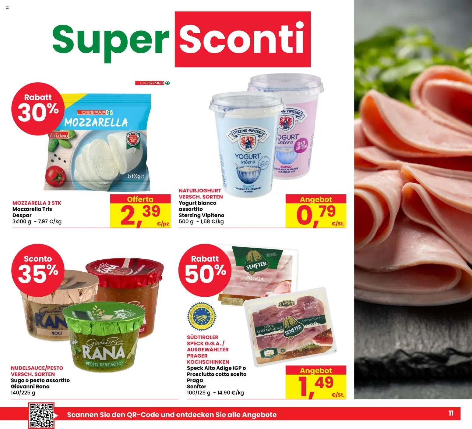 Volantino Eurospar del 29/10/2026 | Pagina: 11 | Prodotti: Speck, Prosciutto Cotto, Yogurt, Pesto
