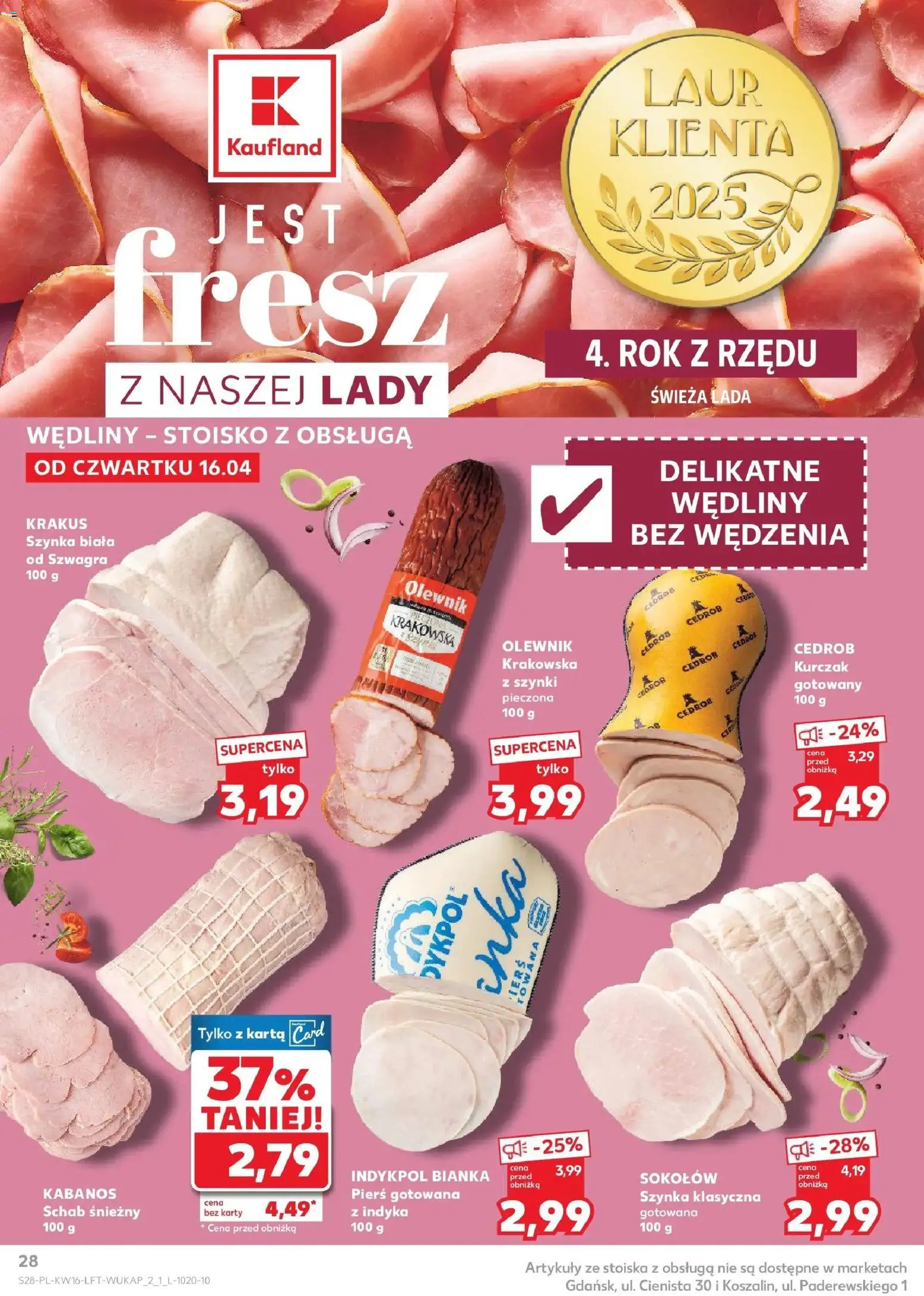Kaufland gazetka od 16.04.2026 | Strona: 28 | Produkty: Karta, Kurczak, Schab, Szynka