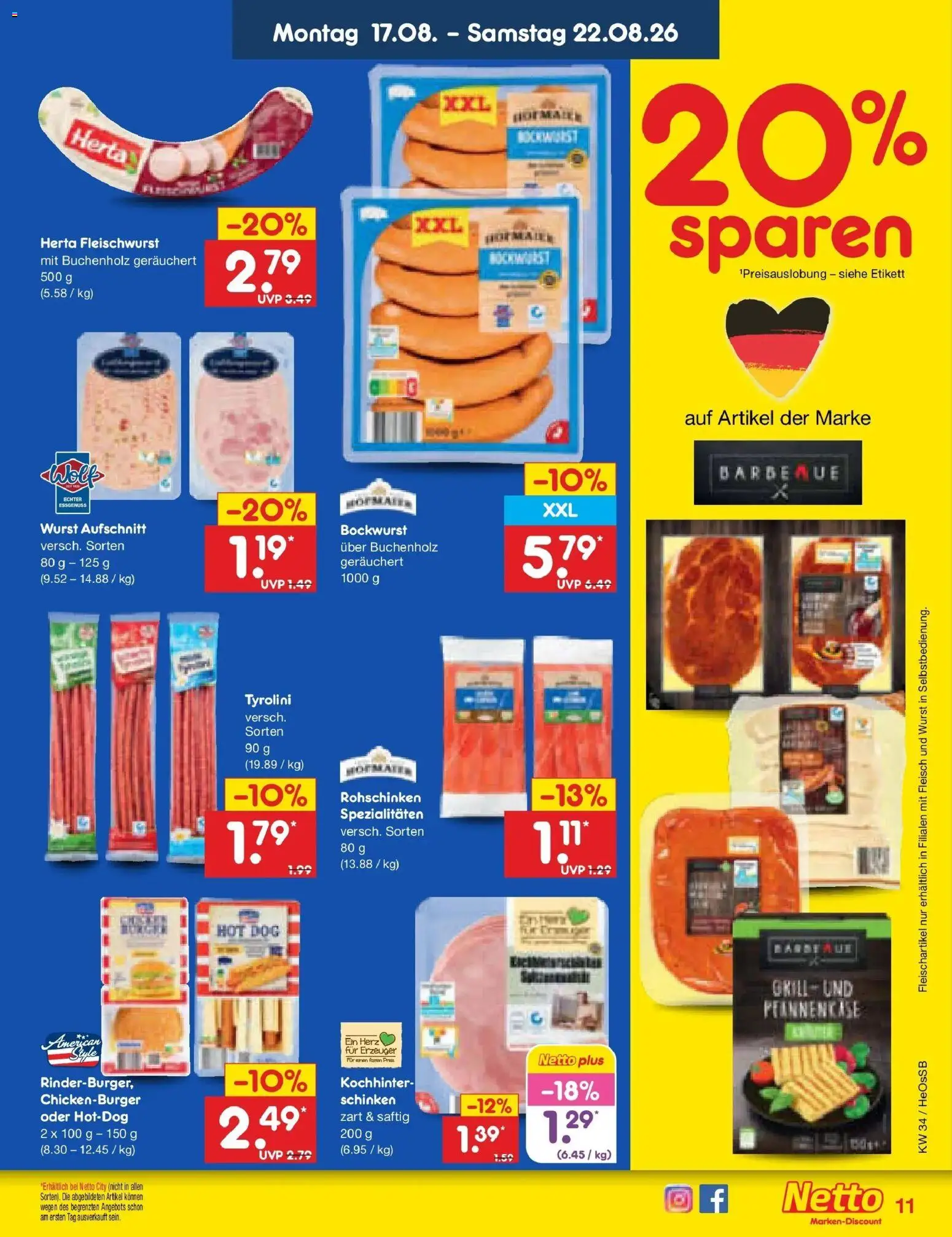 Netto Marken-Discount Prospekt Kröpelin – gültig ab 17.08.2026 | Seite: 13 | Produkte: Bockwurst, Wurst, Schinken, Fleisch