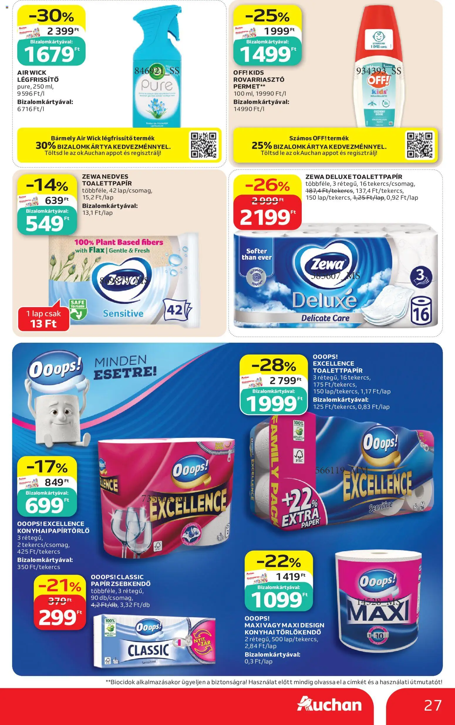 Auchan akciós ujság - amely érvényes a következő dátumtól: 2026.07.09. | Oldal: 27 | Termékek: Papírtörlő, Törlőkendő, Papírzsebkendő, Légfrissítő