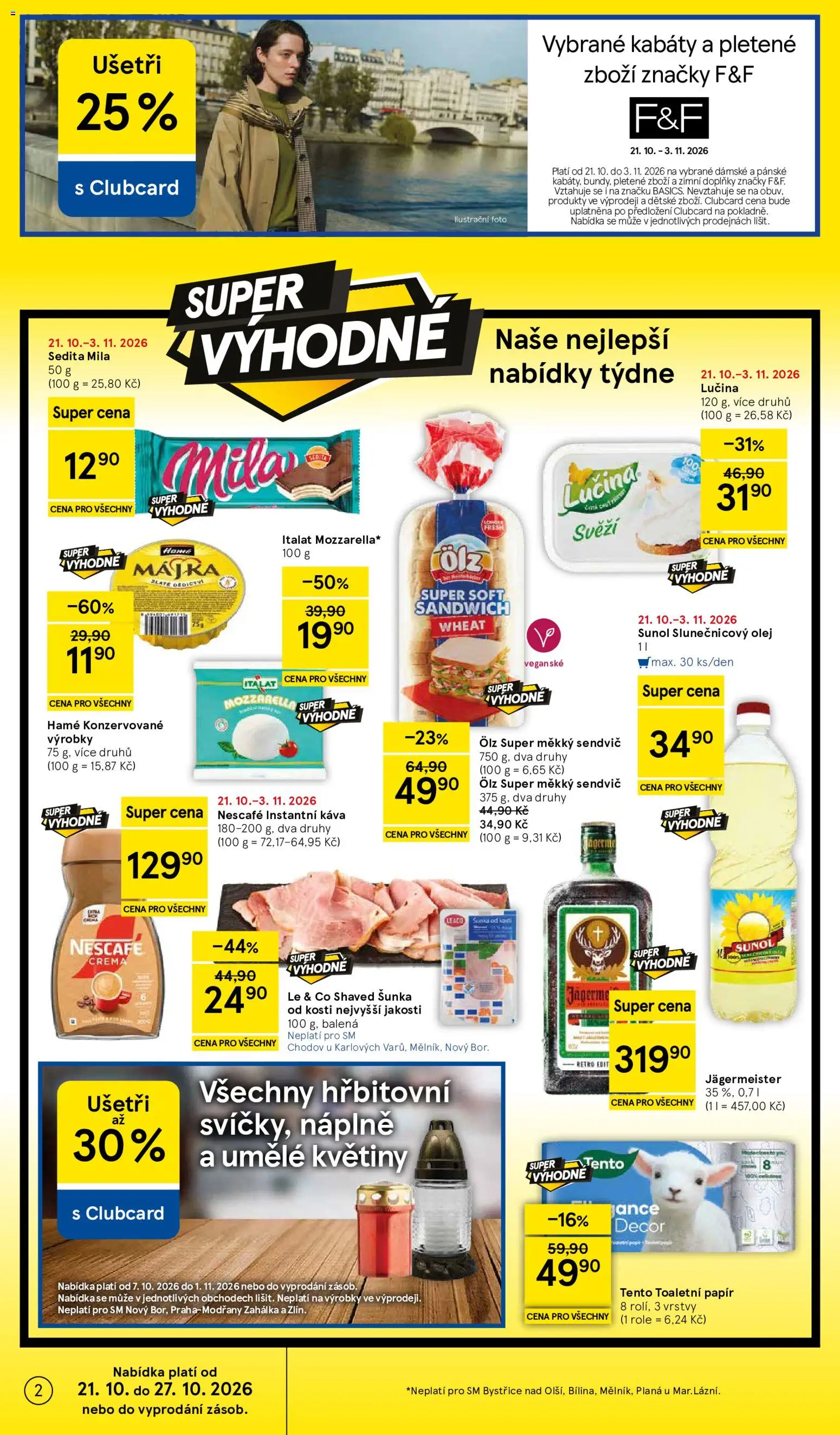 Tesco leták - Supermarket od 21.10.2026 | Strana: 2 | Produkty: Olej, Šunka, Květiny, Mila