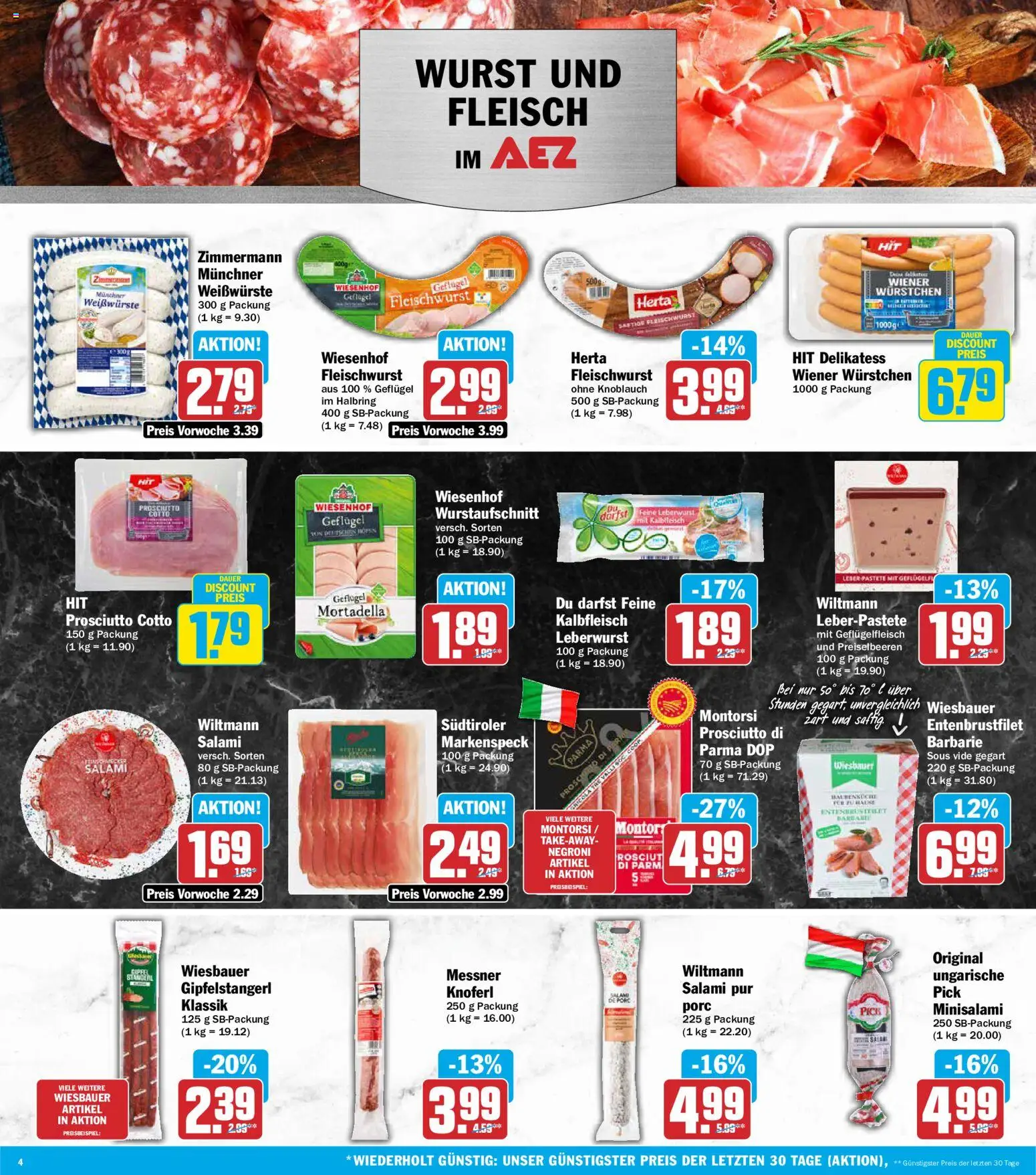 AEZ Prospekt – gültig ab 28.09.2026 | Seite: 4 | Produkte: Preiselbeeren, Knoblauch, Salami, Fleisch