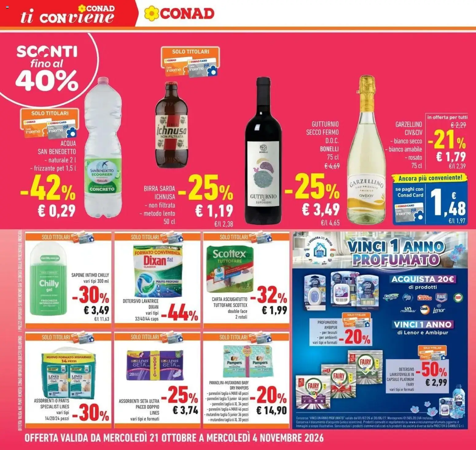 Volantino Conad del 21/10/2026 | Pagina: 34 | Prodotti: Sapone, Acqua, Lavatrice, Asciugatutto