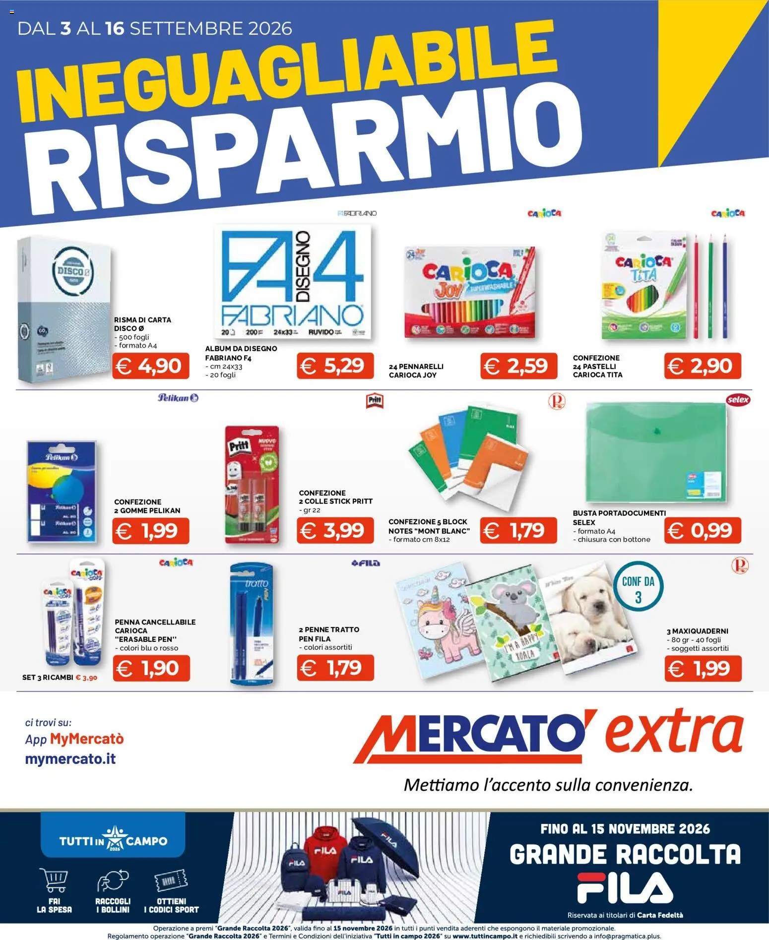 Volantino Mercatò del 03/09/2026 | Pagina: 1 | Prodotti: Disco, Pennarelli, Pastelli, Penne