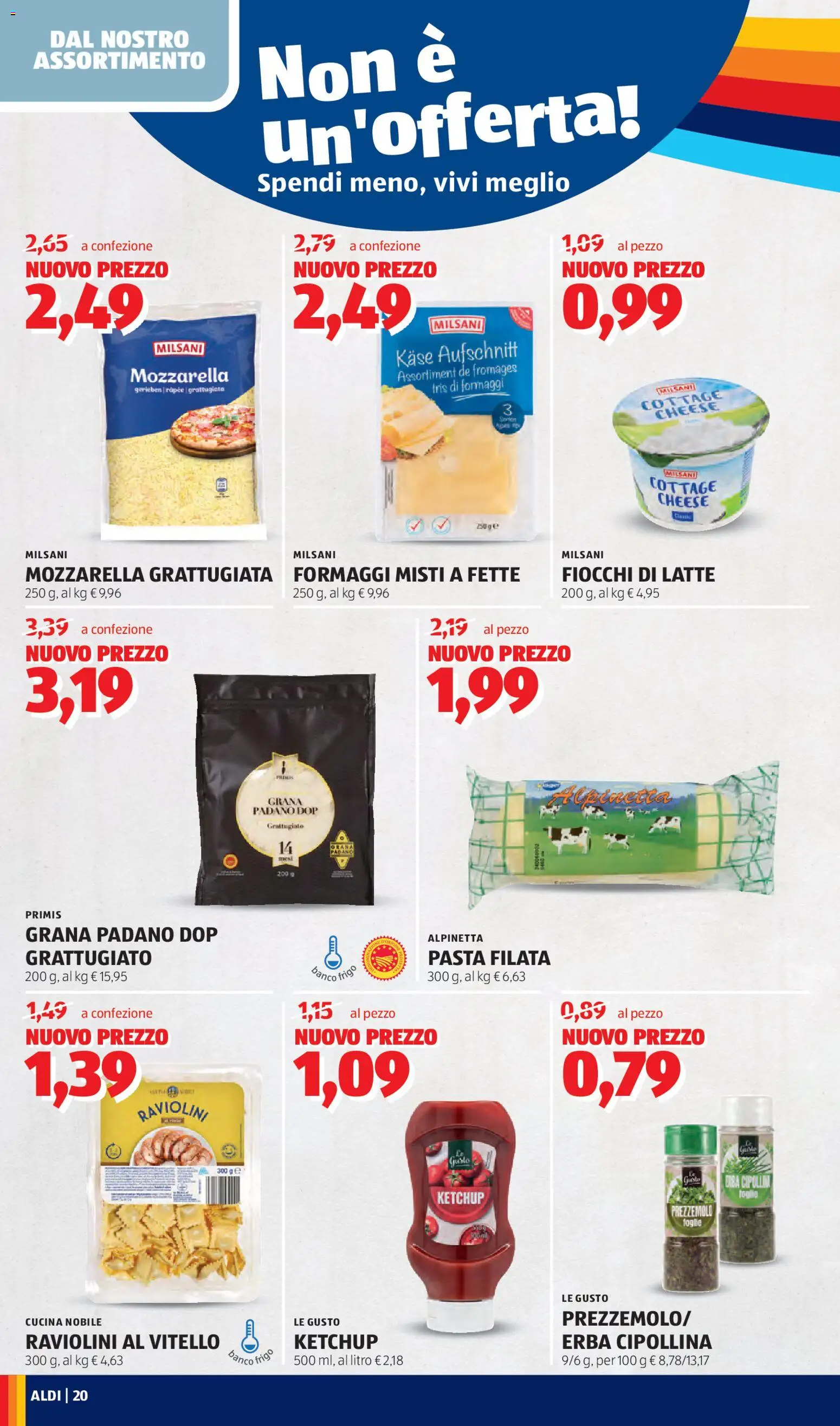Volantino Aldi del 16.03.2026 | Pagina: 20 | Prodotti: Fiocchi di latte, Mozzarella, Latte, Prezzemolo