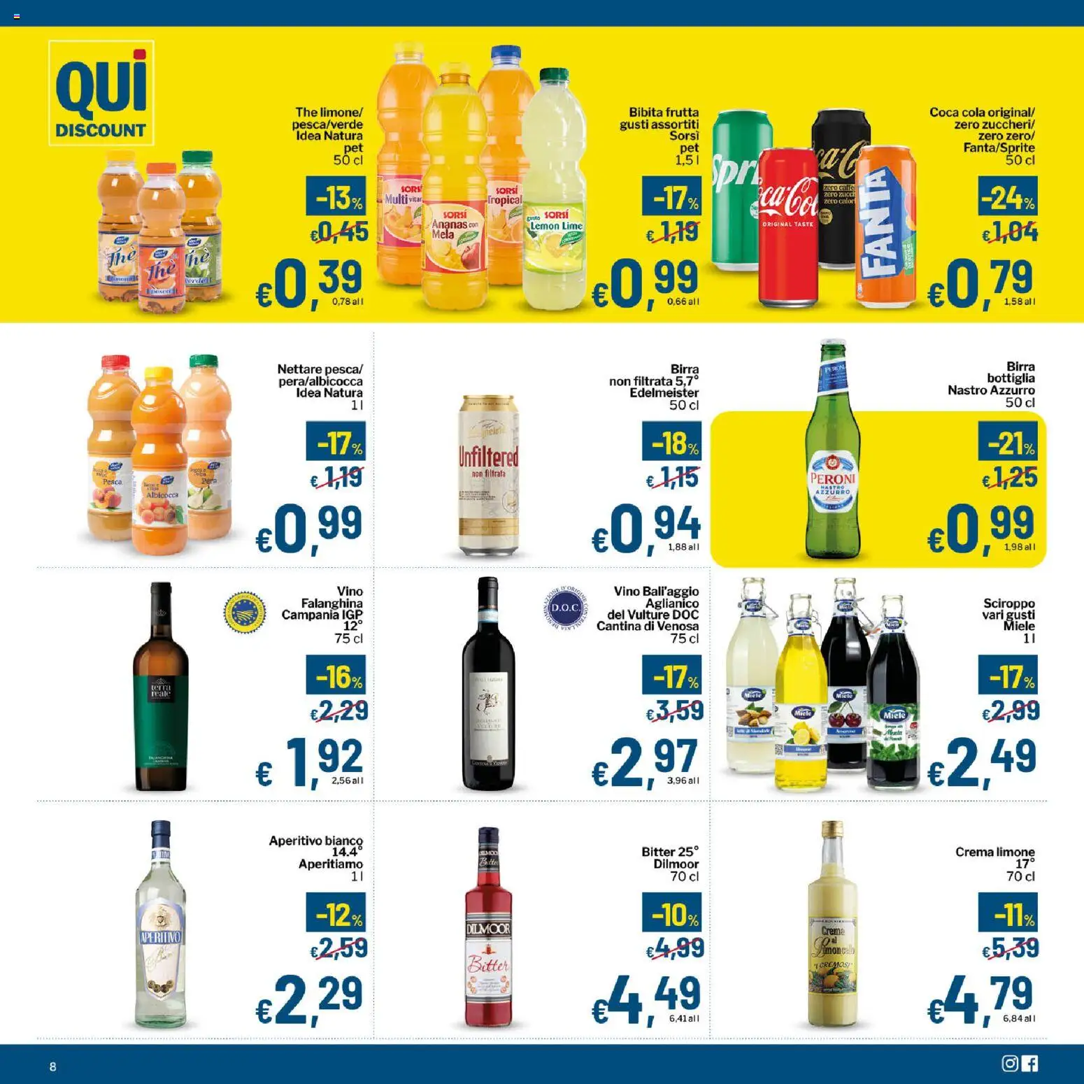 Volantino Qui Discount del 02.06.2026 | Pagina: 8 | Prodotti: Vino, Fanta, Miele, Bottiglia