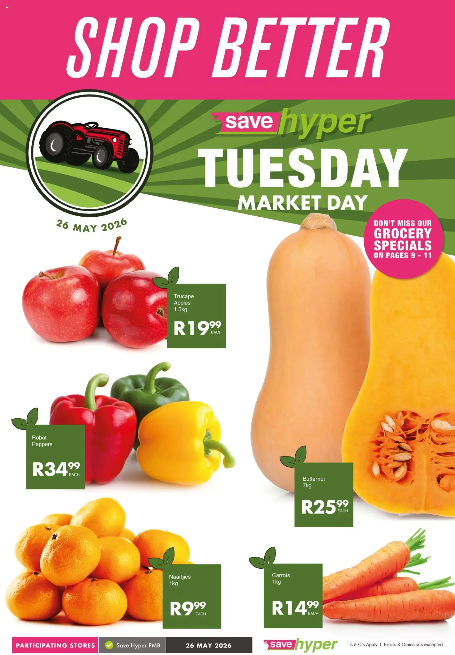 New Save catalogue – valid from 26.05.2026 | Page: 1 | Products: Apples, Carrots, Peach