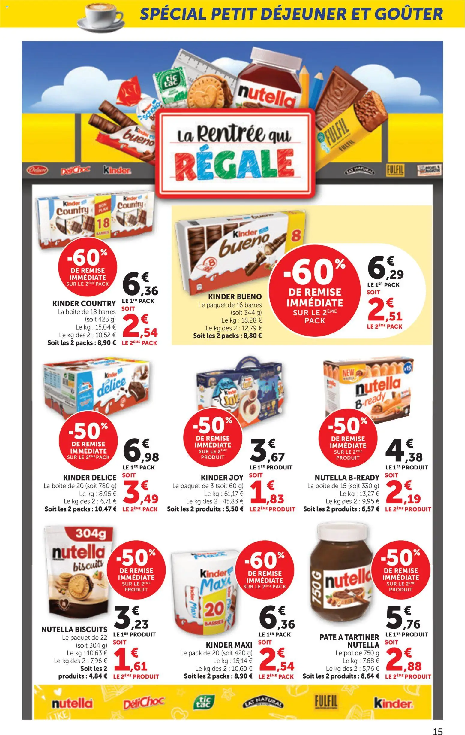 {H1} | Page: 15 | Produits: Kinder maxi, Nutella, Kinder Joy, Biscuits