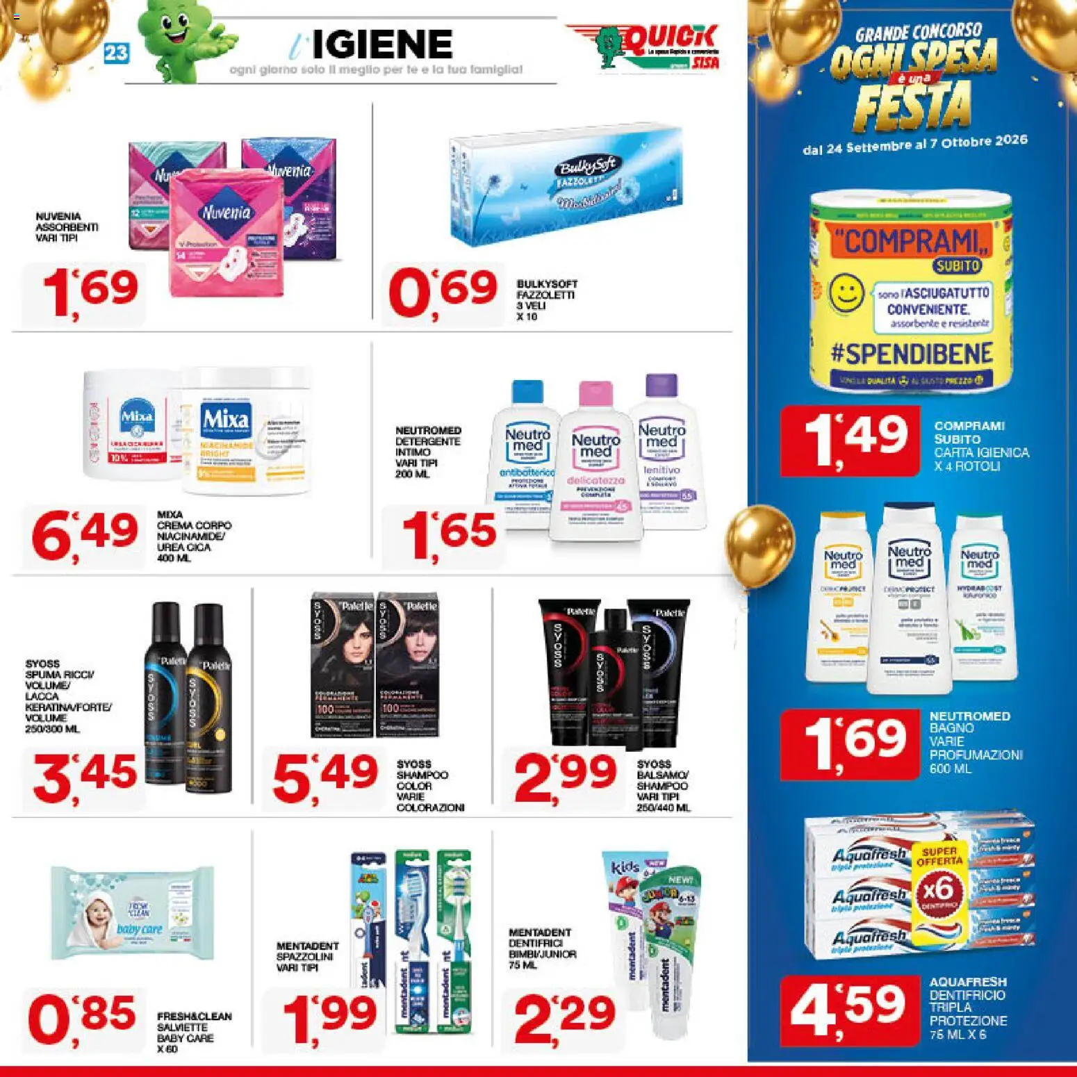 Volantino SISA del 24/09/2026 | Pagina: 23 | Prodotti: Shampoo, Carta igienica, Dentifricio, Intimo