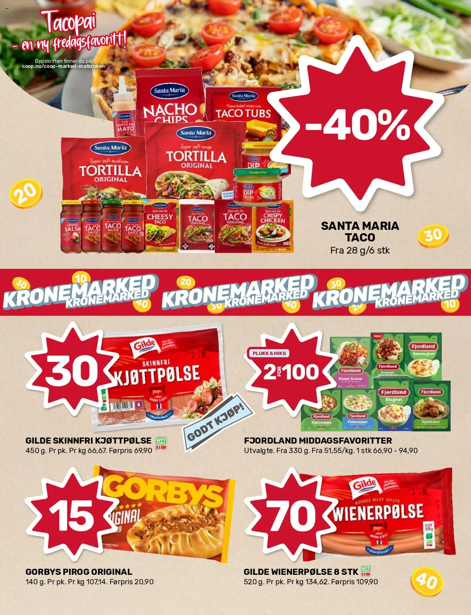 {H1} | Side: 2 | Produkter: Nacho chips, 1, Fjordland risgrøt, Taco