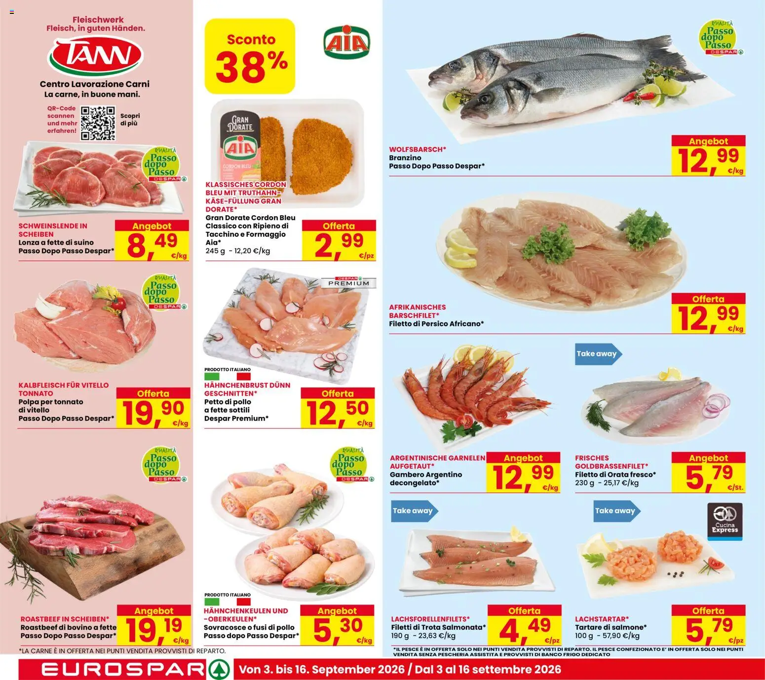 Volantino Eurospar del 03/09/2026 | Pagina: 4 | Prodotti: Pesce, Filetto, Suino, Vitello