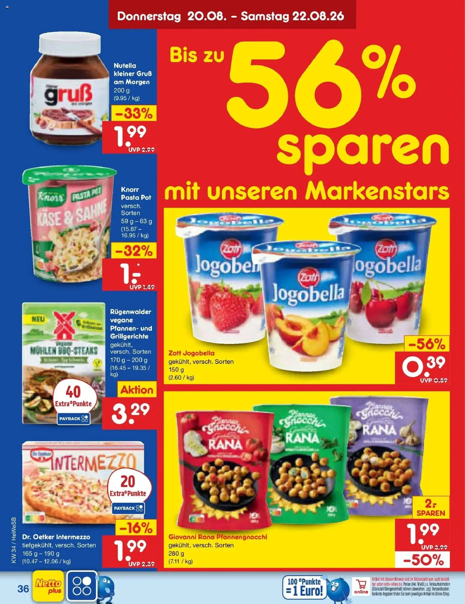 Netto Marken-Discount Prospekt Hamburg – gültig ab 17.08.2026 | Seite: 56 | Produkte: Gnocchi, Nutella, Pasta, Sahne