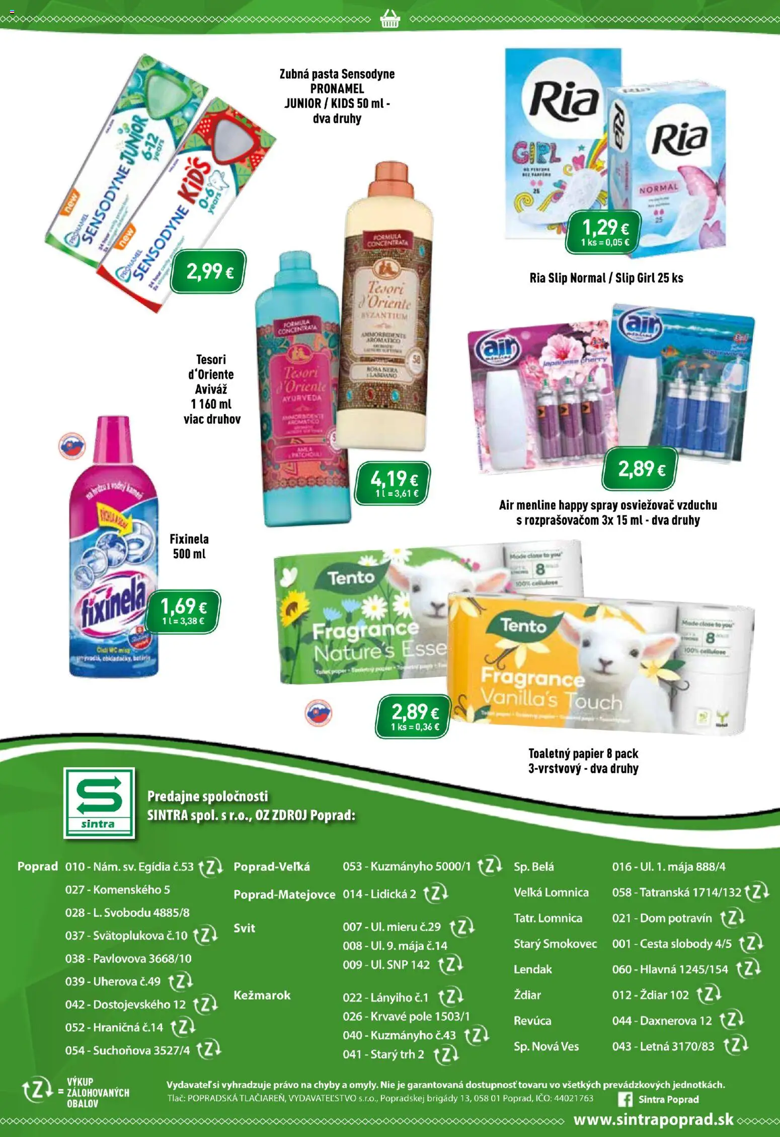 Nové Sintra akcie – leták je platný od 16.07.2026 | Strana: 12 | Produkty: Osviežovač vzduchu, Toaletný papier, Aviváž