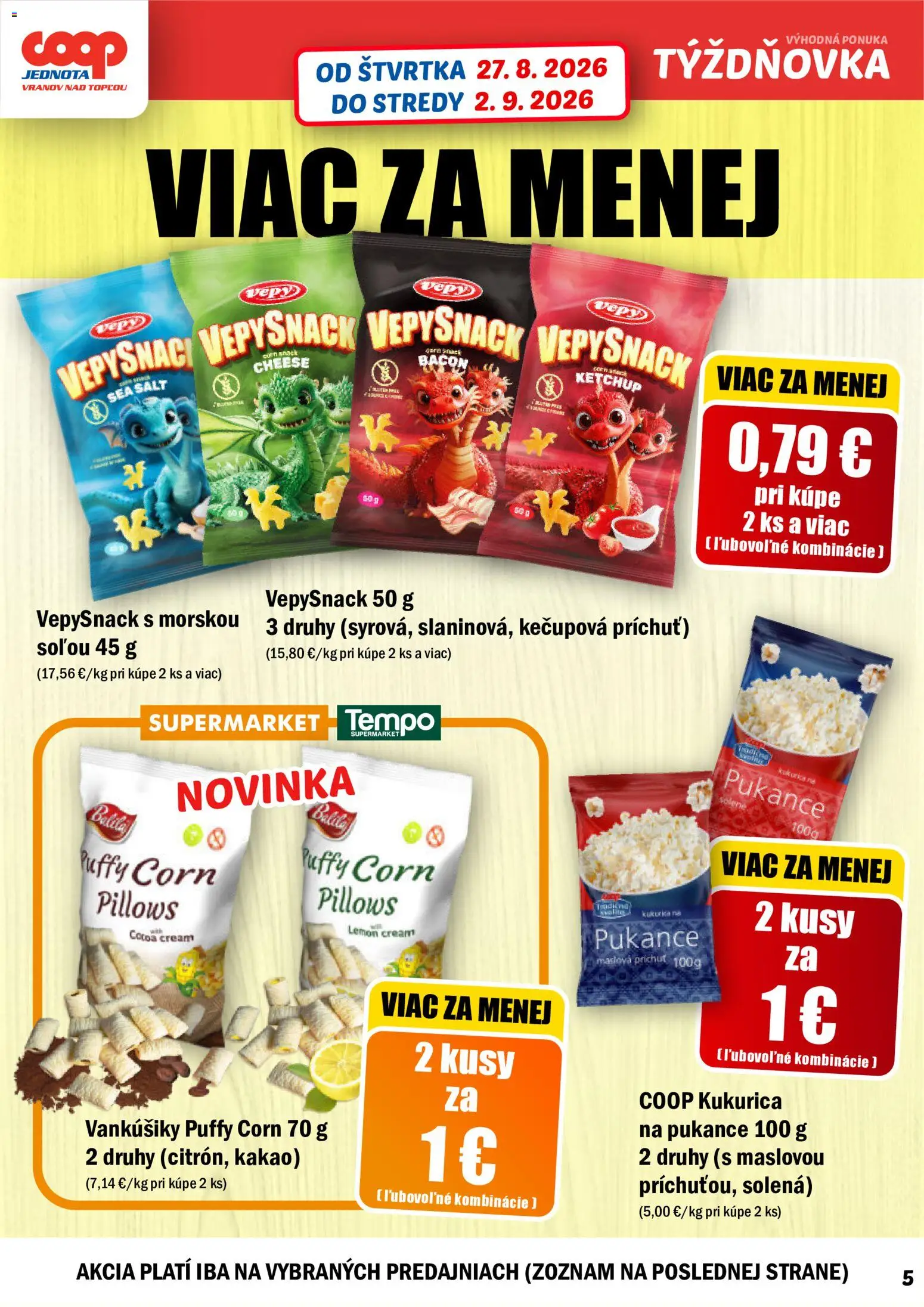 Nové COOP Jednota akcie – leták je platný od 27.08.2026 | Strana: 5 | Produkty: Kukurica, Kakao