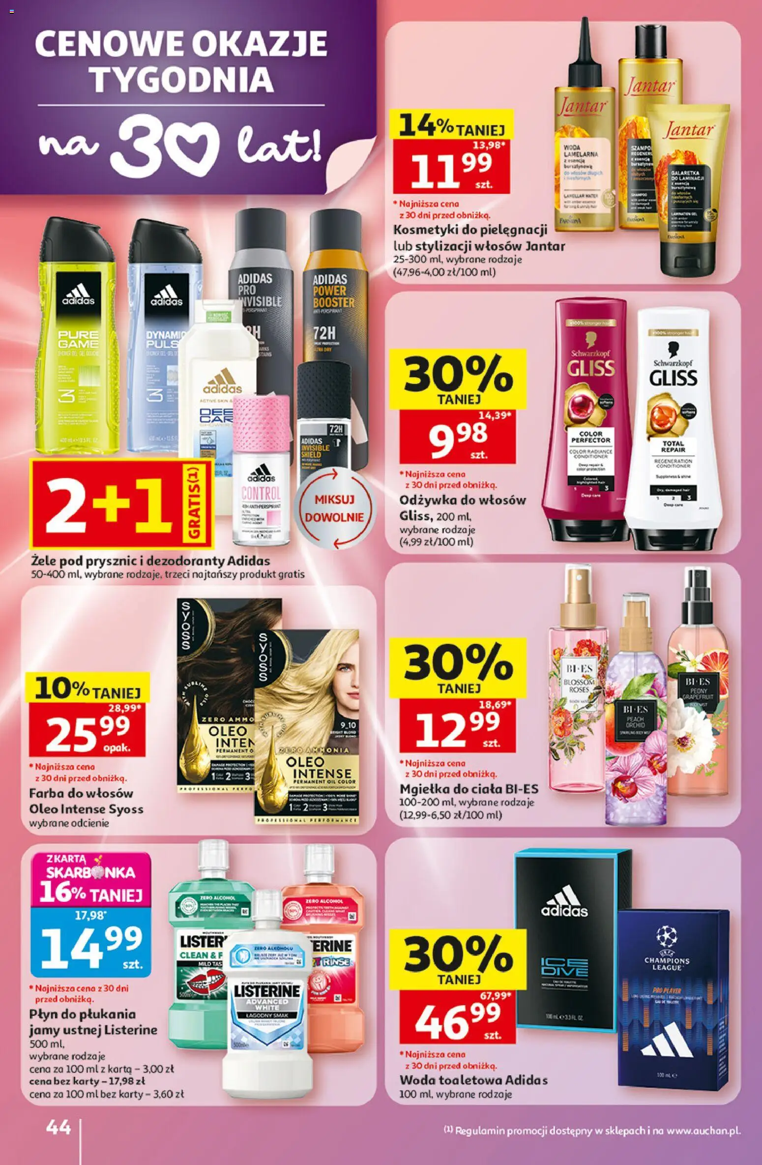 Auchan gazetka - 30 Lat Hipermarket od 07.05.2026 | Strona: 44 | Produkty: Farba do włosów, Kosmetyki, Odżywka do włosów, Woda