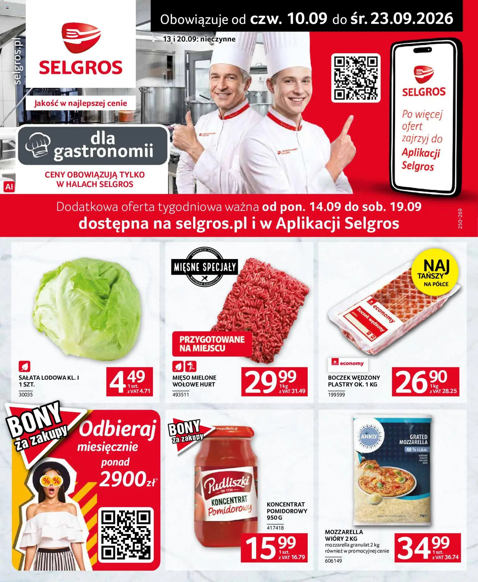 Selgros cash&carry gazetka - Oferta dla gastronomii od 10.09.2026 | Strona: 1 | Produkty: Specjały, Salata lodowa, Mięso mielone, Boczek