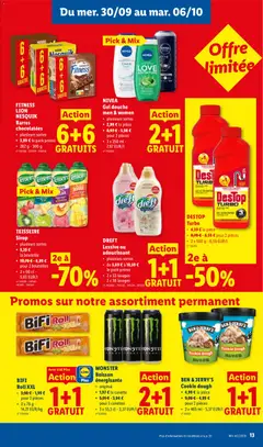 MONSTER Boisson énergisante, original, • 1,97 € la canette, • 5,91 € - 3,94 € pour 3 canettes, • 3 x 55,3 cl - 2,37 EUR/l - Voorbeeld van een folder van Lidl, geldig van 28/09/2026 | Pagina: 13