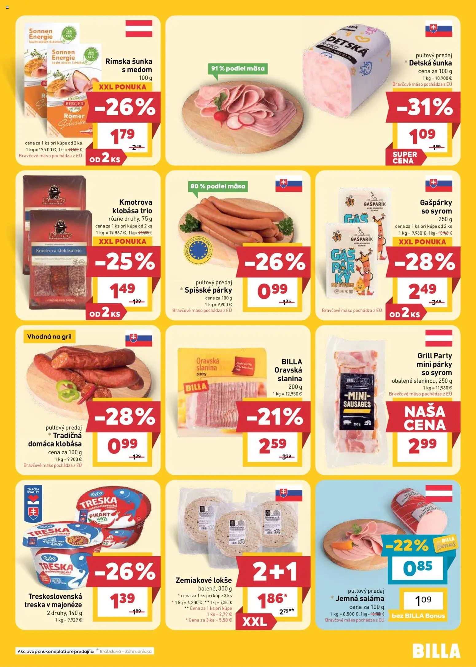 Nové Billa akcie – leták je platný od 26.08.2026 | Strana: 9 | Produkty: Gril, Šunka, Treska
