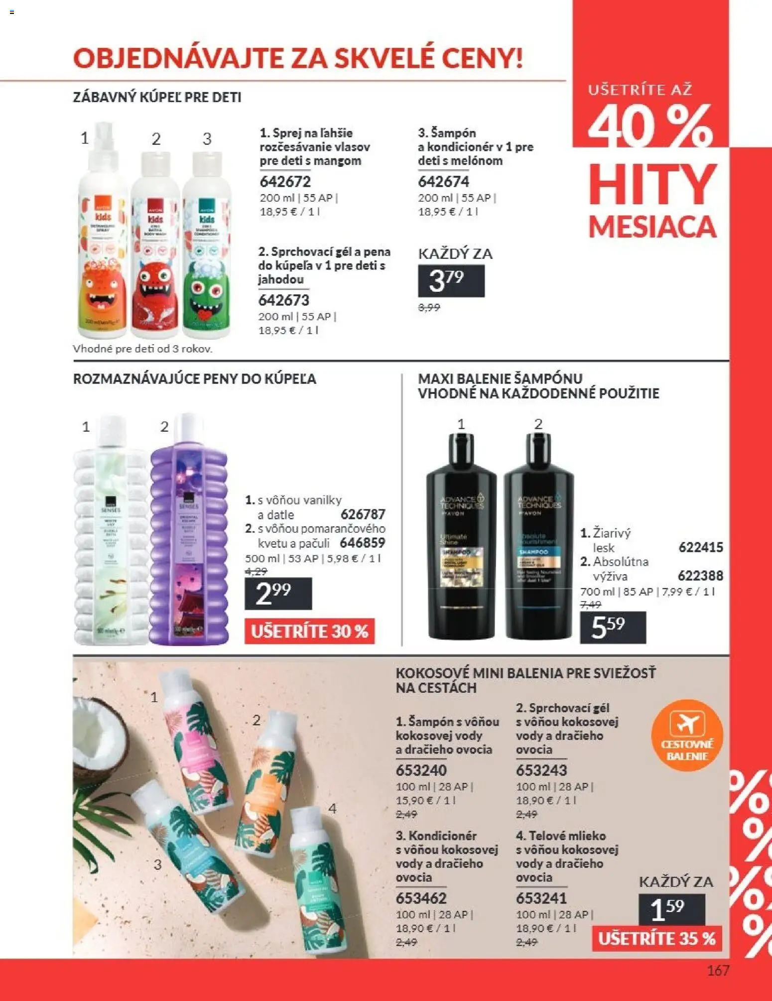 Nové Avon akcie – leták je platný od 01.07.2026 | Strana: 166 | Produkty: Mlieko, Kondicionér, Pena do kúpeľa, Pena