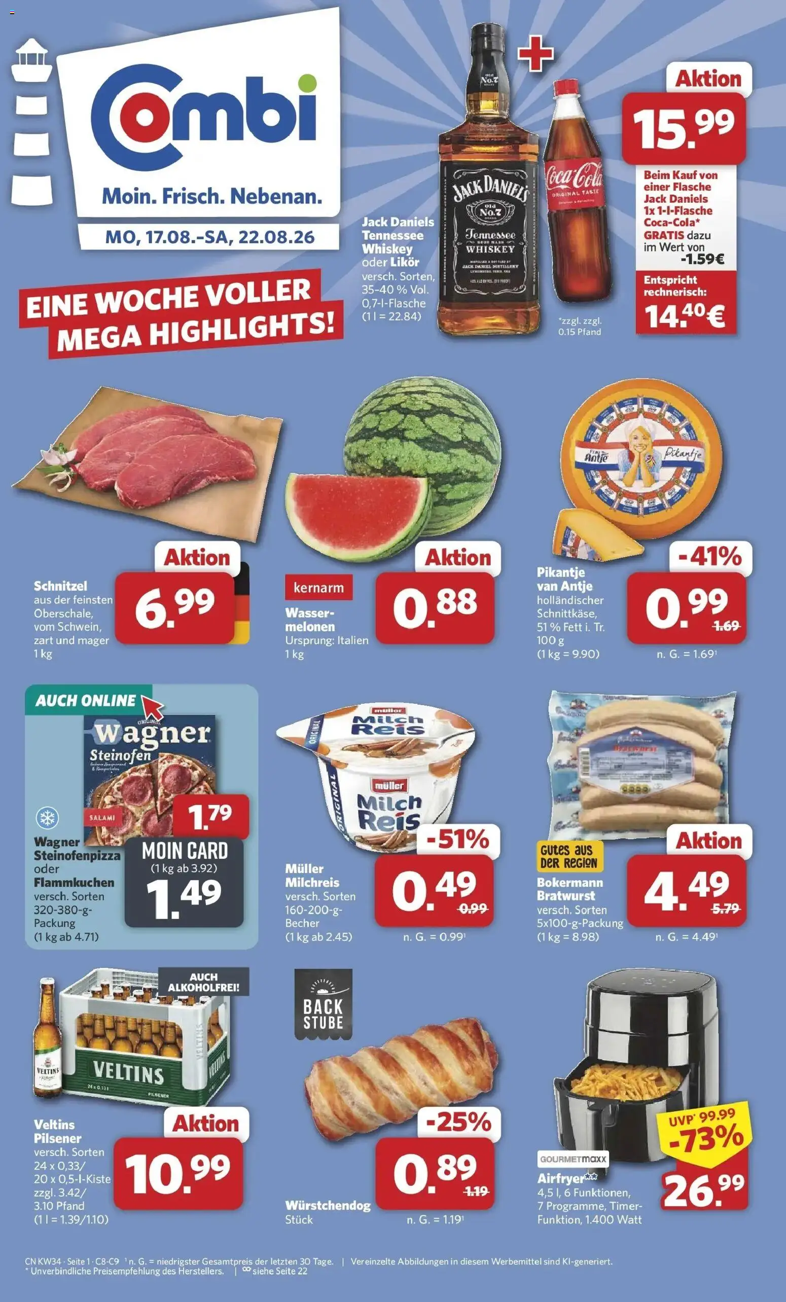 Combi Prospekt Borchen (ab 17.08.2026) zum Blättern | Seite: 1 | Produkte: Coca cola, Bratwurst, Reis, Whiskey