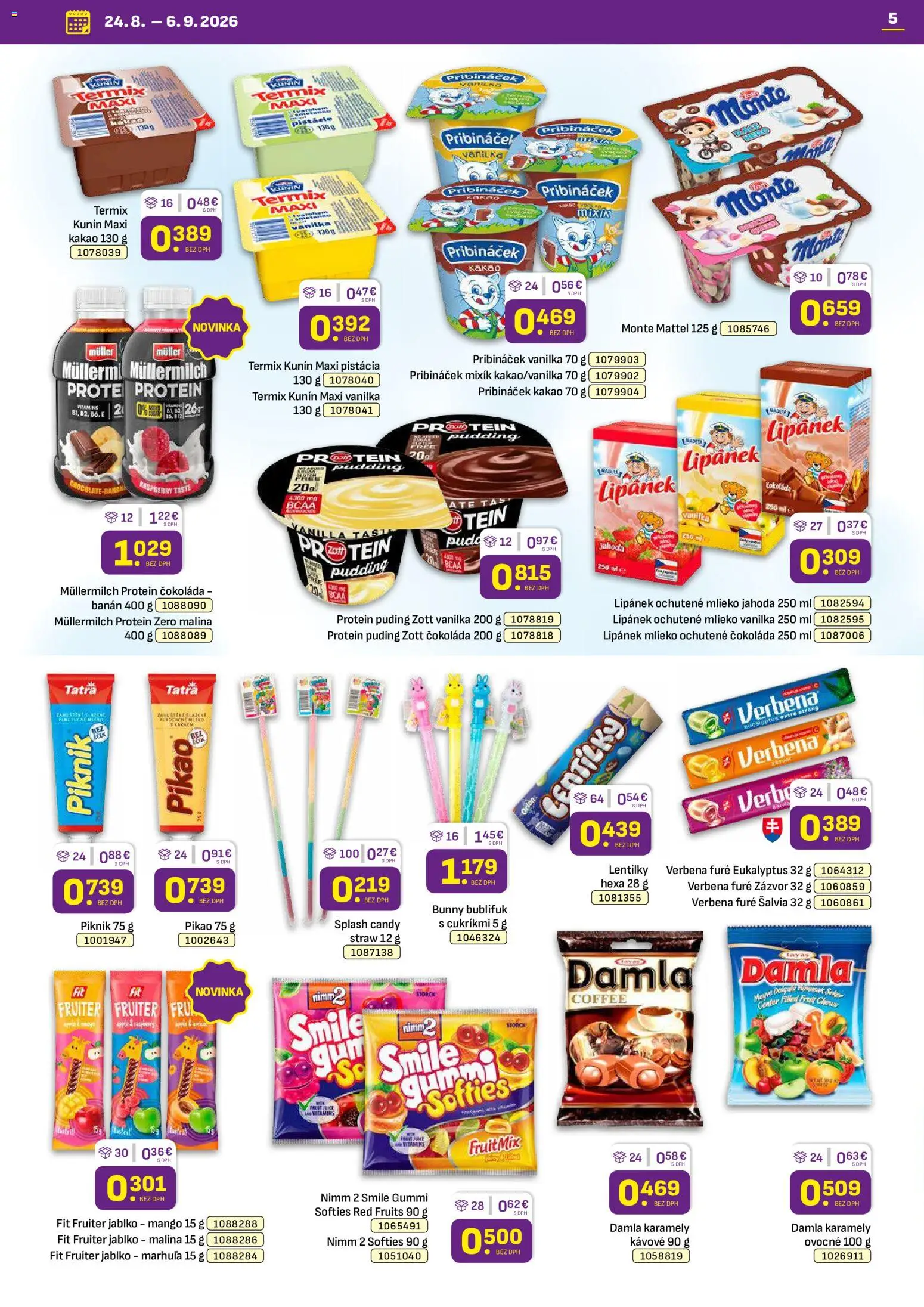 Nové Libex akcie – leták je platný od 24.08.2026 | Strana: 5 | Produkty: Mlieko, Protein, Mango, Vanilka