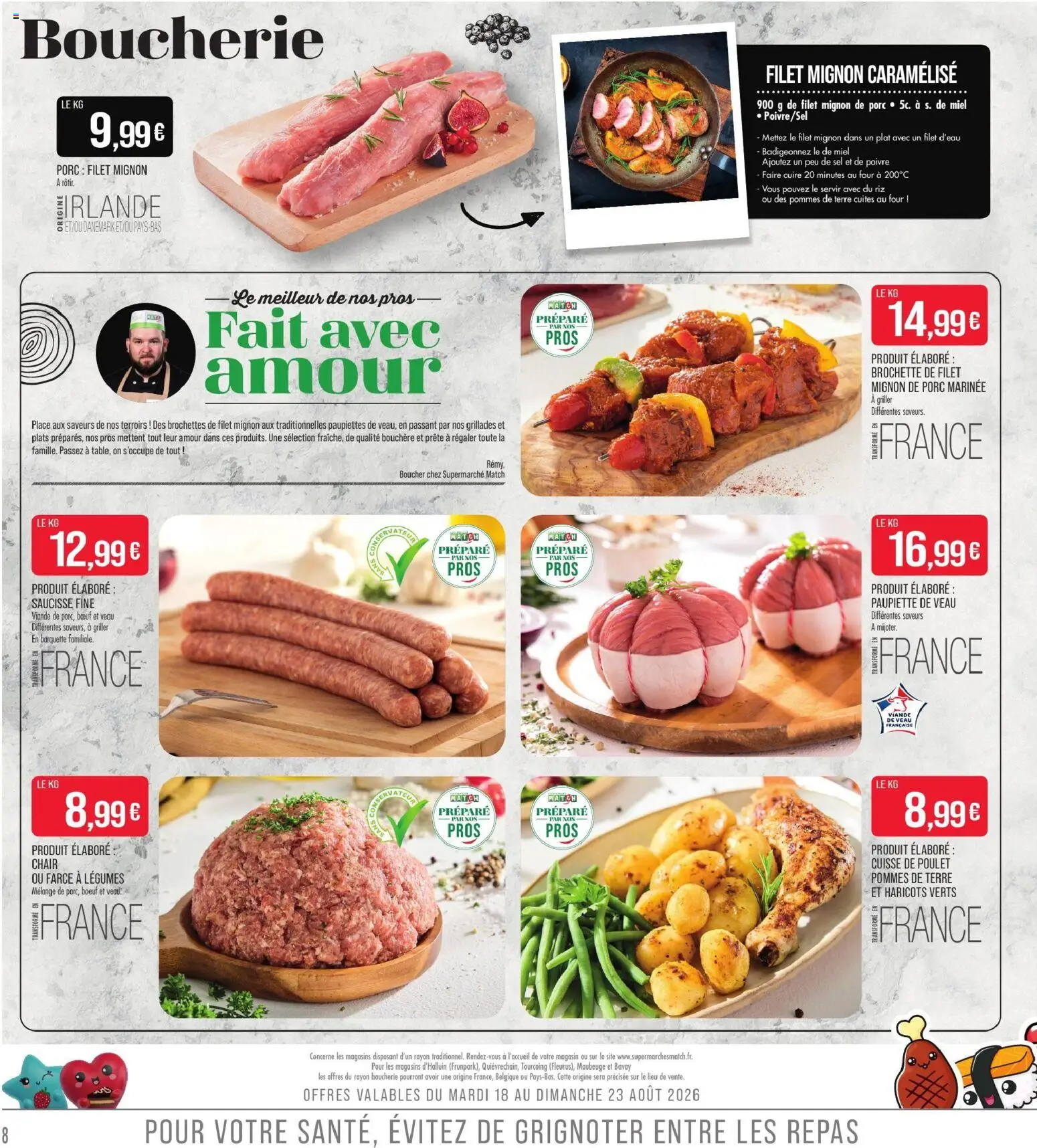 {H1} | Page: 8 | Produits: Poulet, Poivre, Saucisse, Porc filet mignon