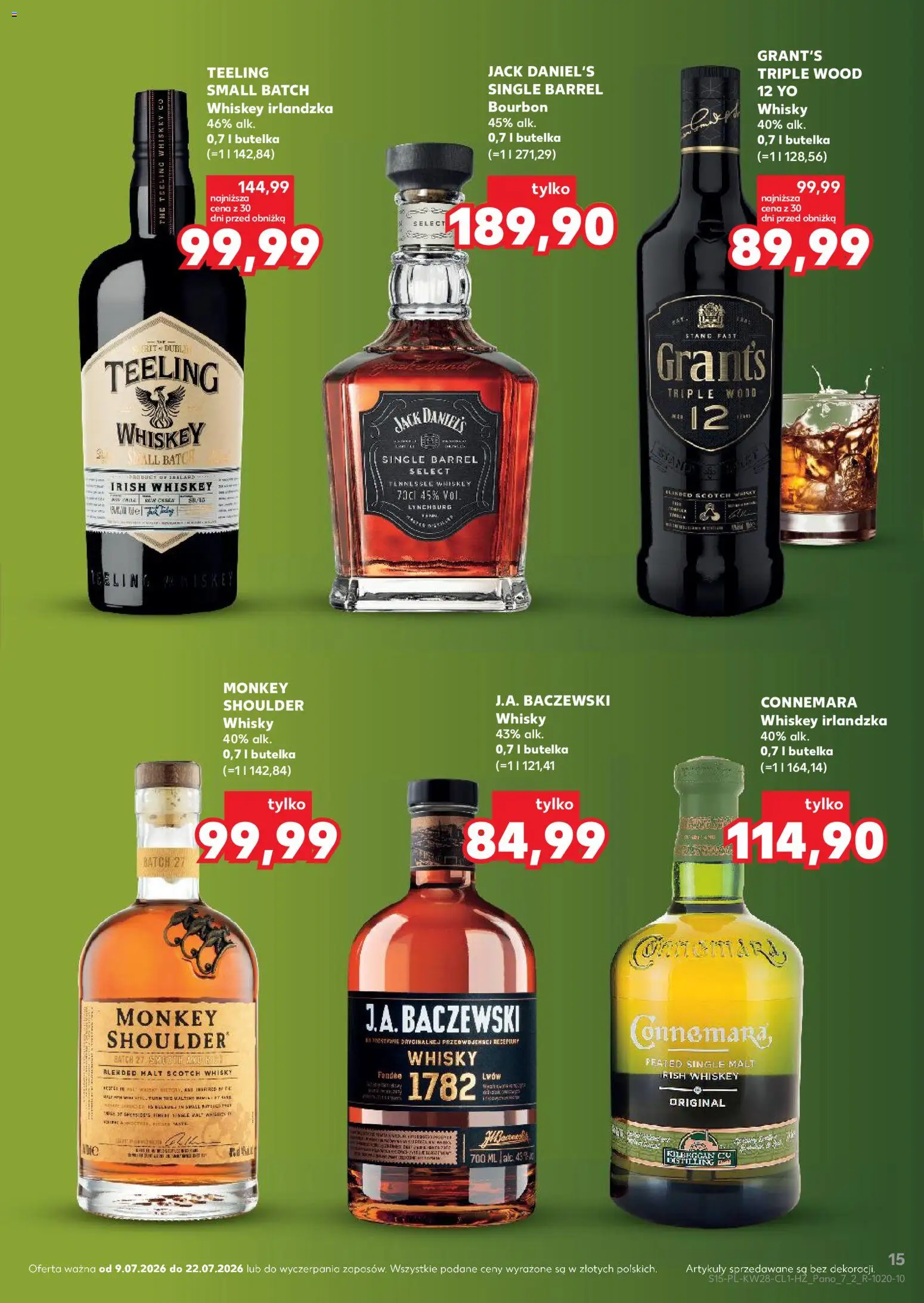 Kaufland Polsko leták - Barek od 09.07.2026 | Strana: 15 | Produkty: Bourbon, Whisky, Monkey Shoulder, Jack Daniel’s